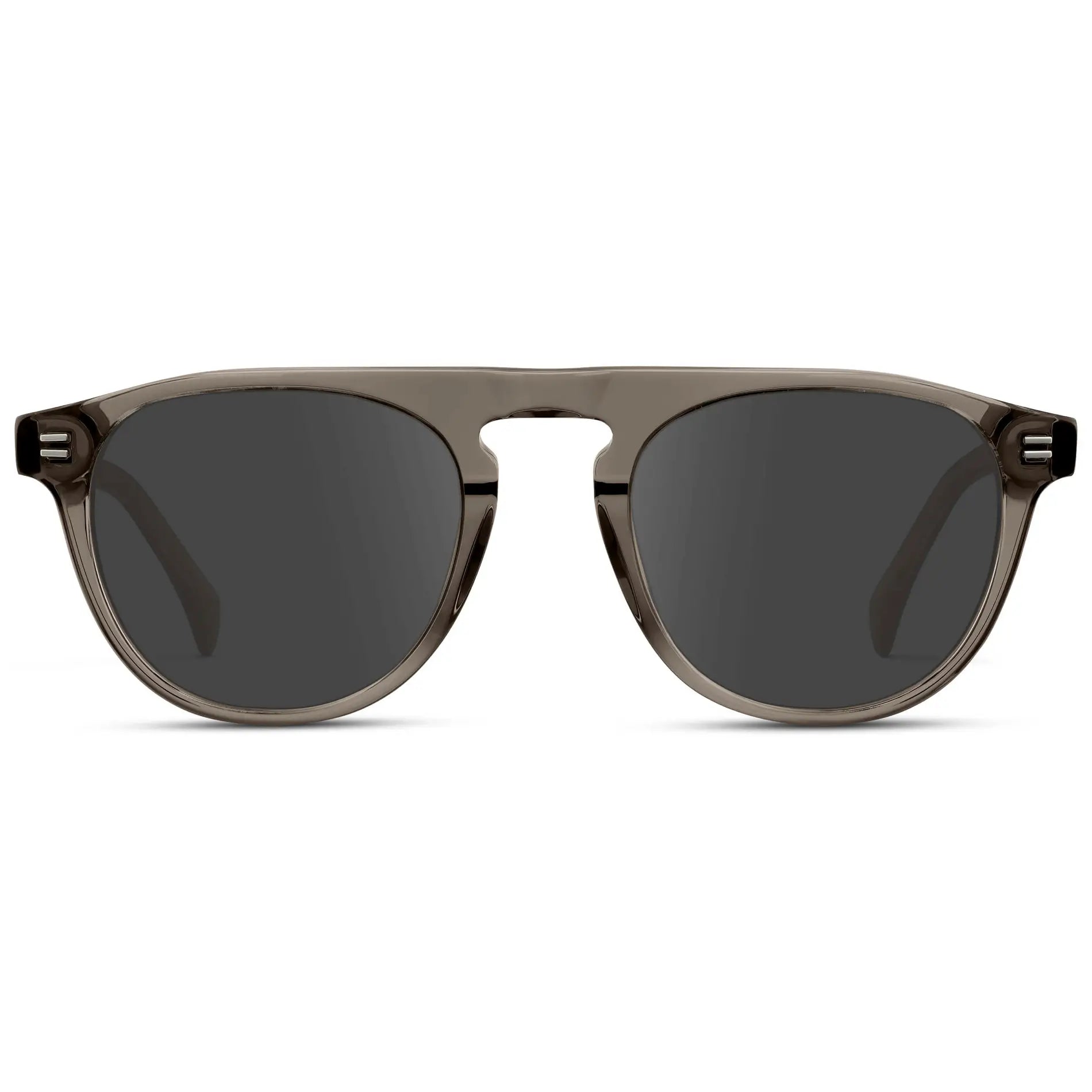 Crystal Gunmetal / Grey || Men's Rounded Aviator-Inspired Prescription Sunglasses with Crystal Gunmetal Acetate Frame and Grey Prescription Lens