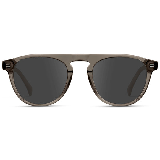 Crystal Gunmetal / Grey || Men's Rounded Aviator-Inspired Prescription Sunglasses with Crystal Gunmetal Acetate Frame and Grey Prescription Lens