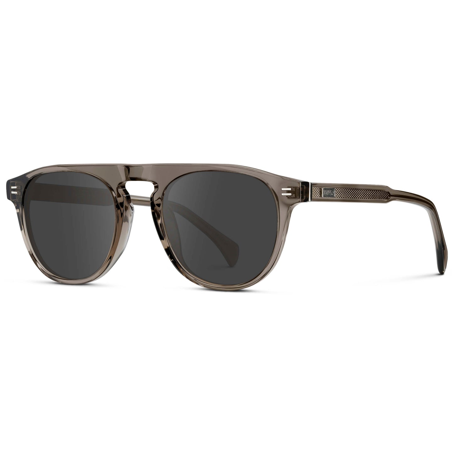 Crystal Gunmetal / Grey || Men's Rounded Aviator-Inspired Prescription Sunglasses with Crystal Gunmetal Acetate Frame and Grey Prescription Lens