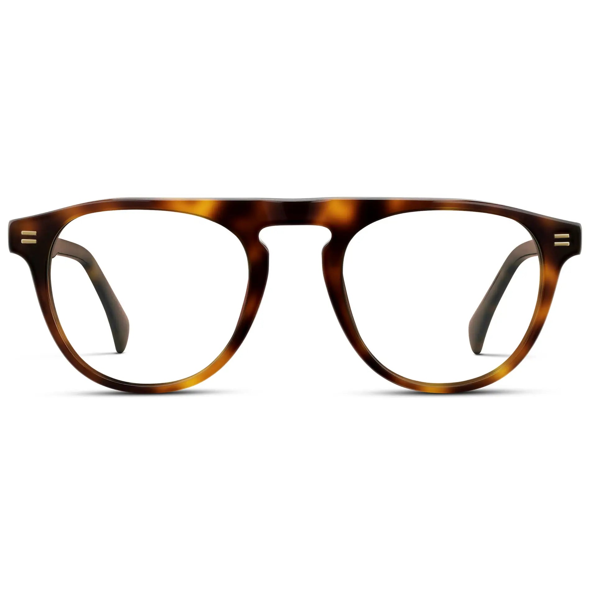 Havana Tortoise || Men's Rounded Aviator-Inspired Prescription Eyeglasses with Havana Tortoise Acetate Frame and Clear Lens on a white background