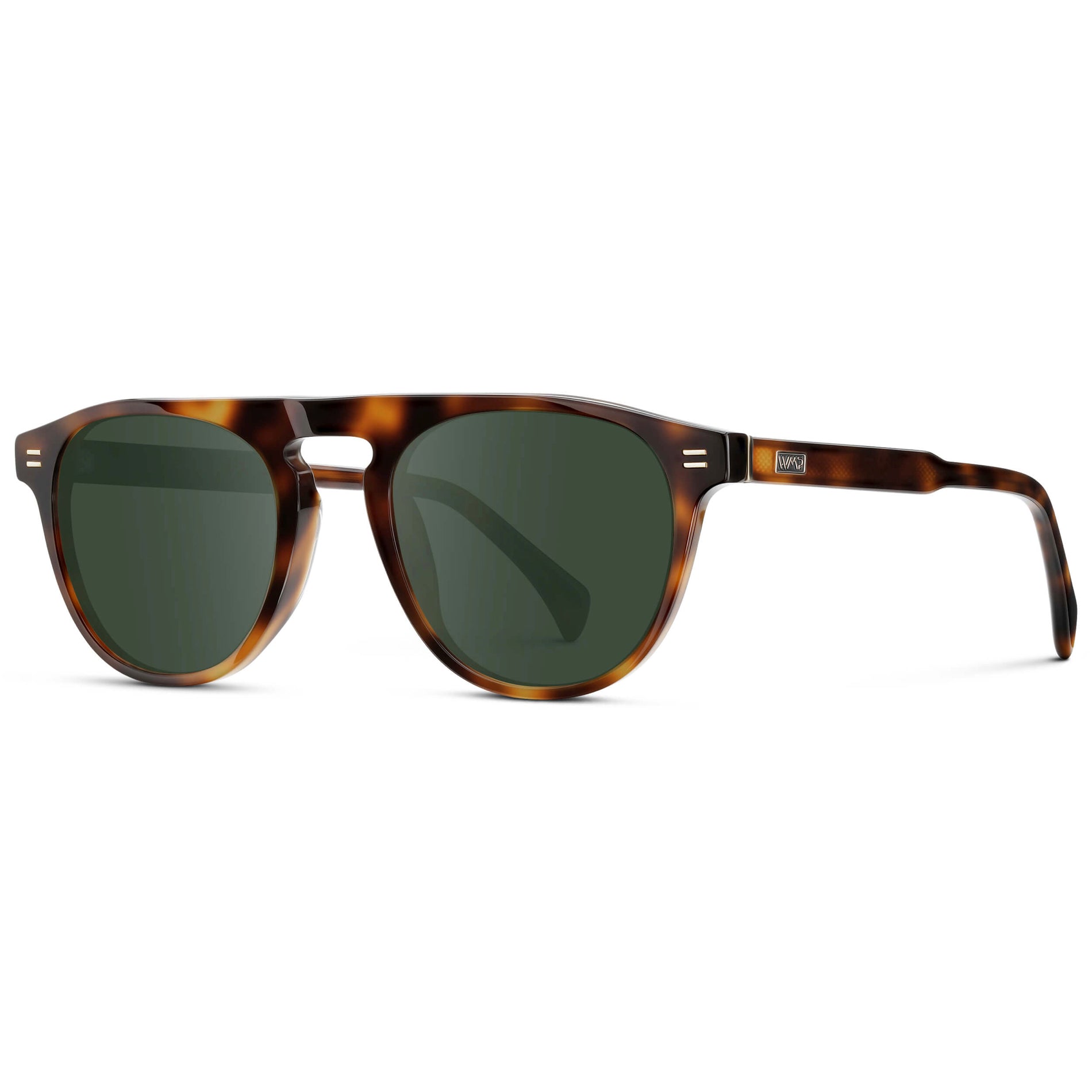 Havana Tortoise / G15 || Men's Rounded Aviator-Inspired Prescription Sunglasses with Havana Tortoise Acetate Frame and Green Prescription Lens