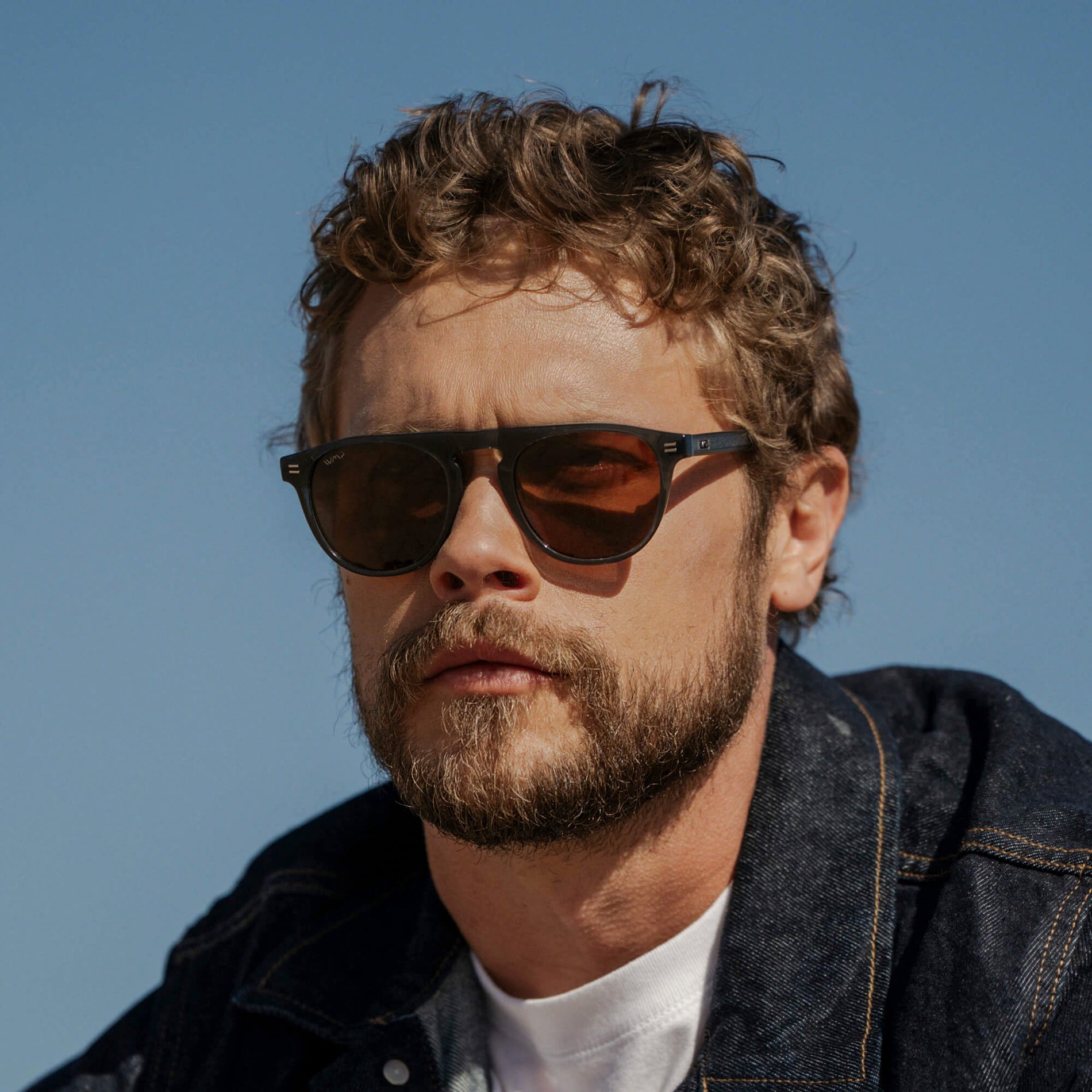 Crystal Steel Blue / Brown Lens || Men's Rounded Aviator-Inspired Sunglasses with Crystal Steel Blue Acetate Frame and Brown Polarized Lens