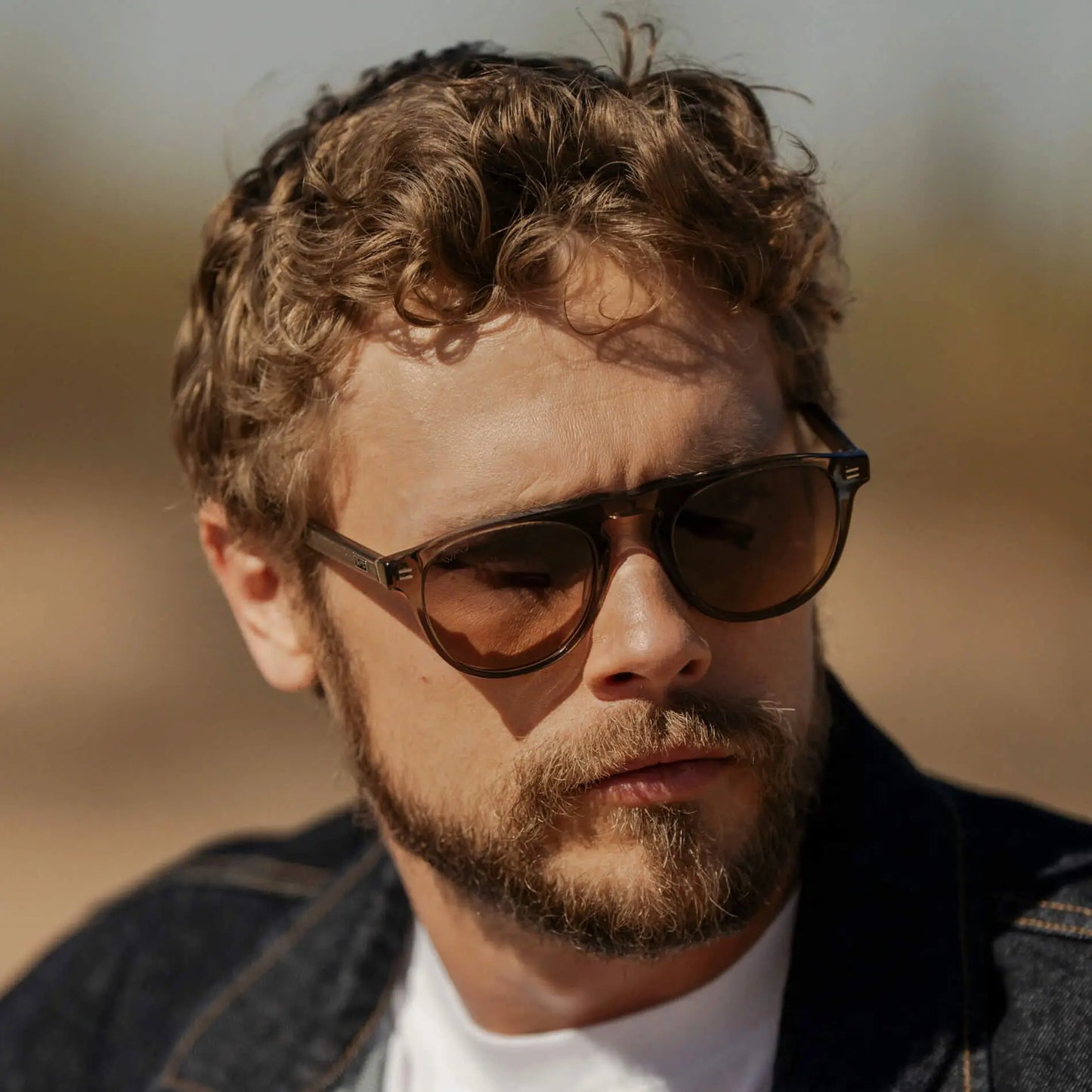 Crystal Gunmetal / Grey Brown Gradient ||  Men's Rounded Aviator-Inspired Sunglasses with Crystal Gunmetal Acetate Frame and Grey Brown Gradient Polarized Lens 