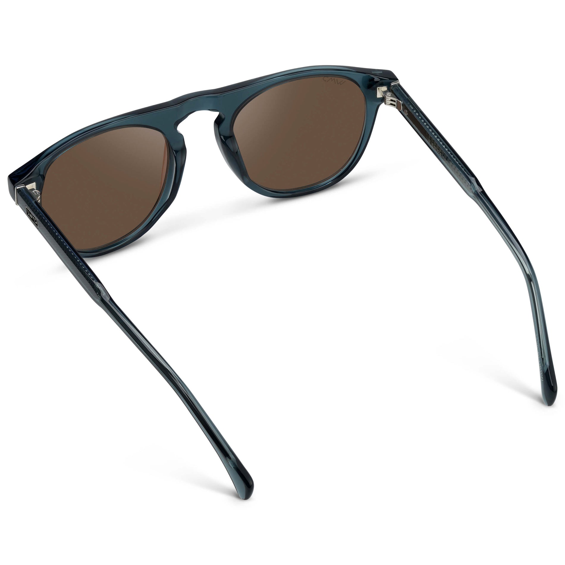 Crystal Steel Blue / Brown Lens || Men's Rounded Aviator-Inspired Sunglasses with Crystal Steel Blue Acetate Frame and Brown Polarized Lens