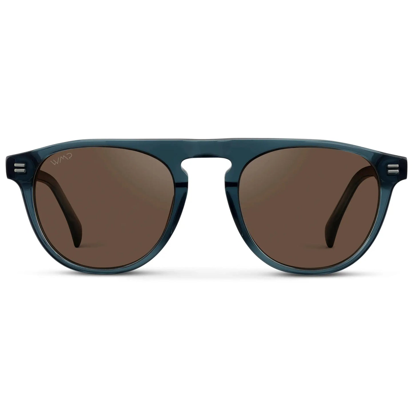 Crystal Steel Blue / Brown Lens || Men's Rounded Aviator-Inspired Sunglasses with Crystal Steel Blue Acetate Frame and Brown Polarized Lens