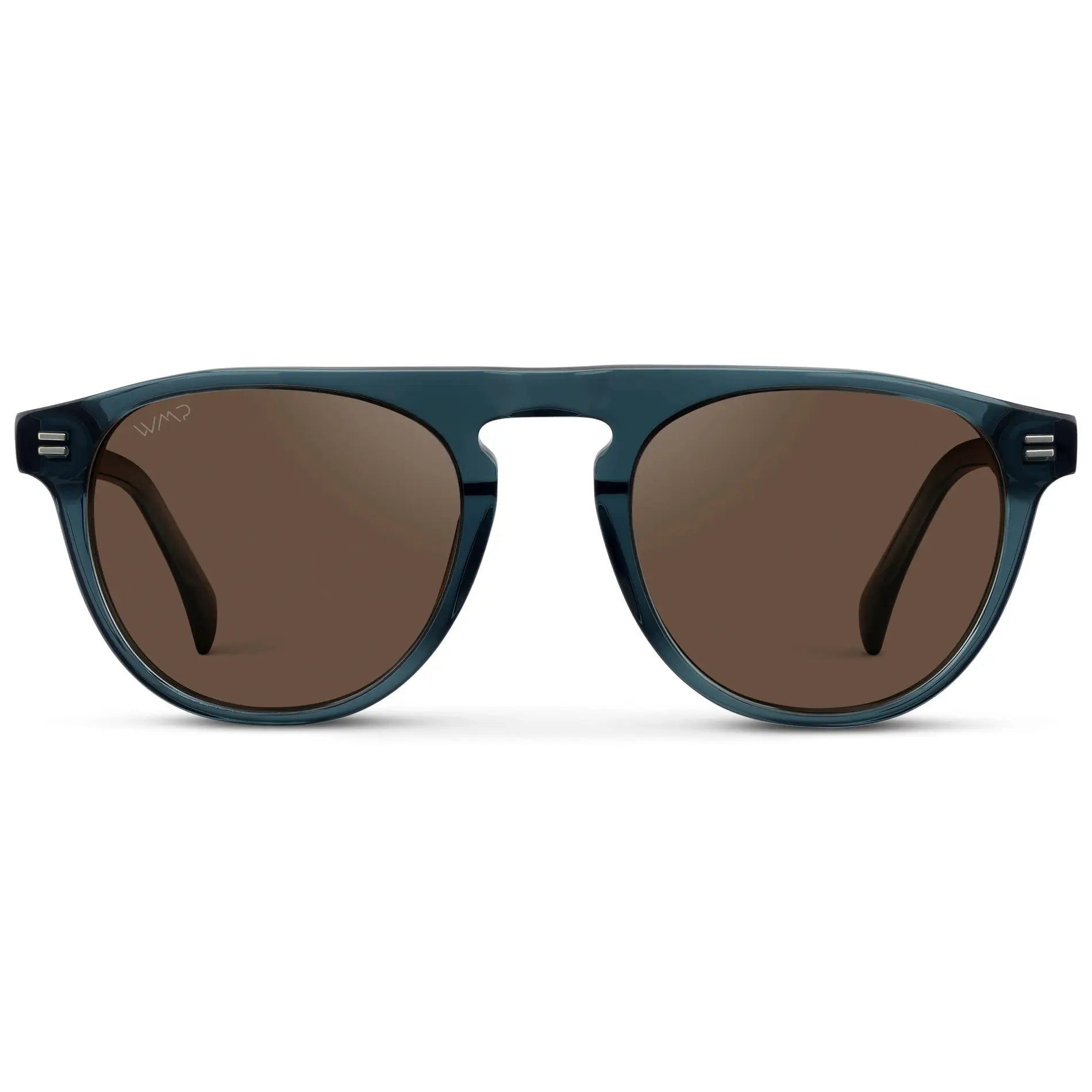 Crystal Steel Blue / Brown Lens || Men's Rounded Aviator-Inspired Sunglasses with Crystal Steel Blue Acetate Frame and Brown Polarized Lens
