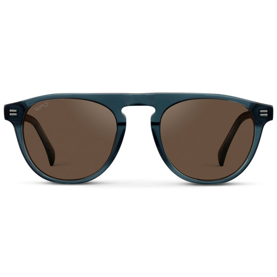 Crystal Steel Blue / Brown Lens || Men's Rounded Aviator-Inspired Sunglasses with Crystal Steel Blue Acetate Frame and Brown Polarized Lens