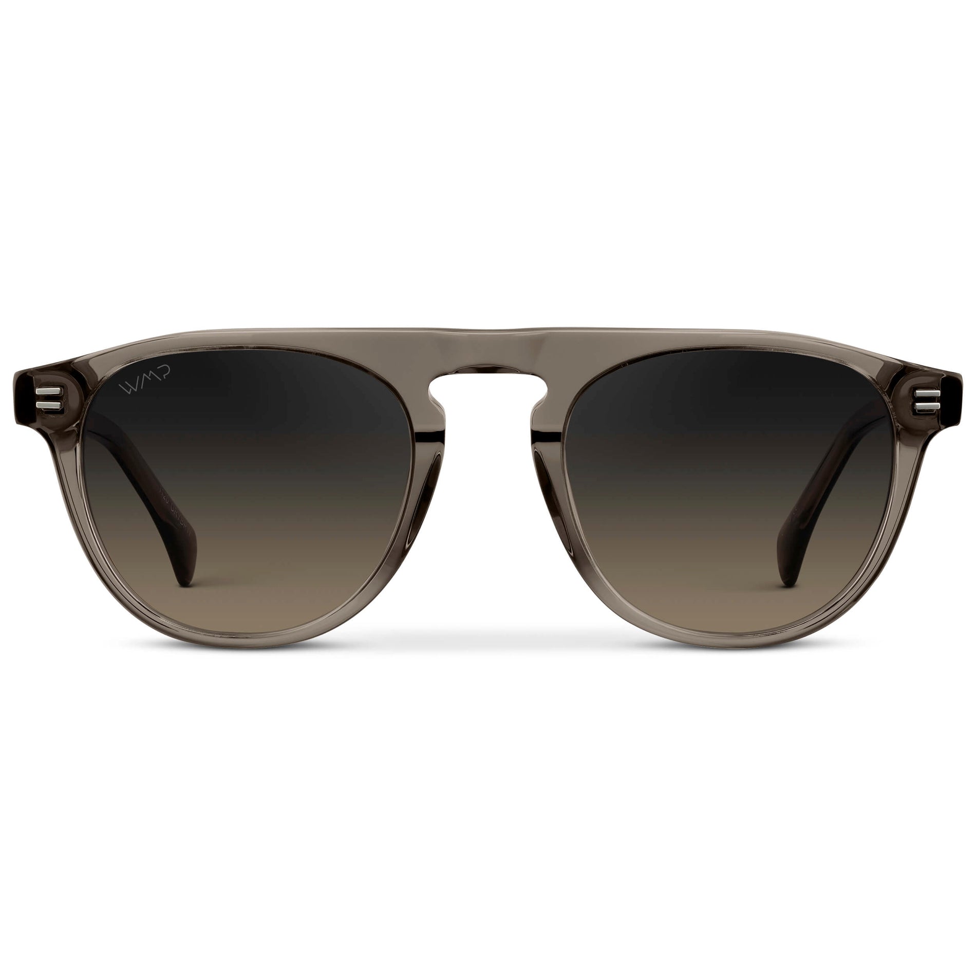 Crystal Gunmetal / Grey Brown Gradient ||  Men's Rounded Aviator-Inspired Sunglasses with Crystal Gunmetal Acetate Frame and Grey Brown Gradient Polarized Lens 
