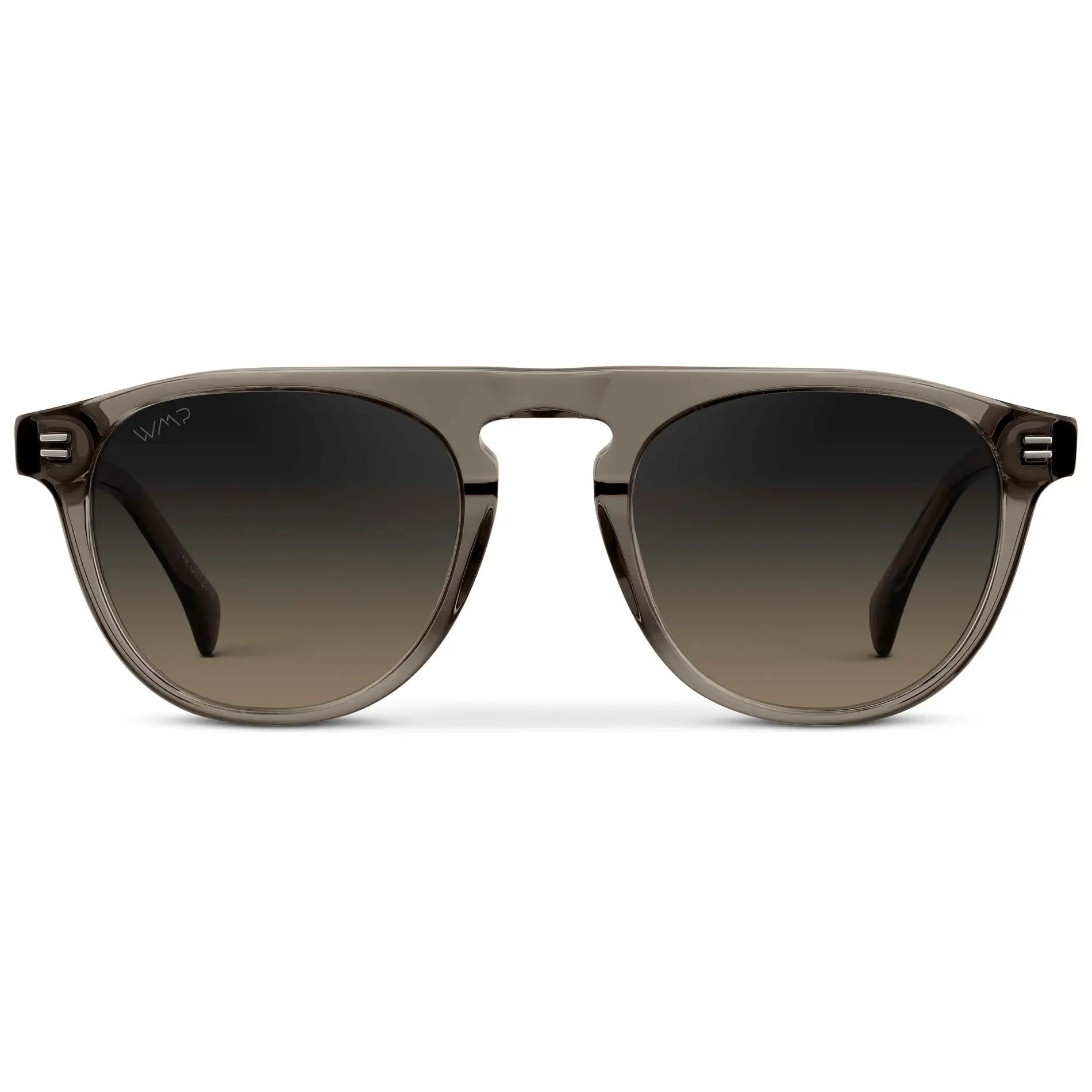 Crystal Gunmetal / Grey Brown Gradient ||  Men's Rounded Aviator-Inspired Sunglasses with Crystal Gunmetal Acetate Frame and Grey Brown Gradient Polarized Lens 
