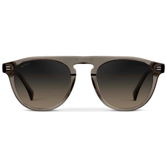 Crystal Gunmetal / Grey Brown Gradient ||  Men's Rounded Aviator-Inspired Sunglasses with Crystal Gunmetal Acetate Frame and Grey Brown Gradient Polarized Lens 