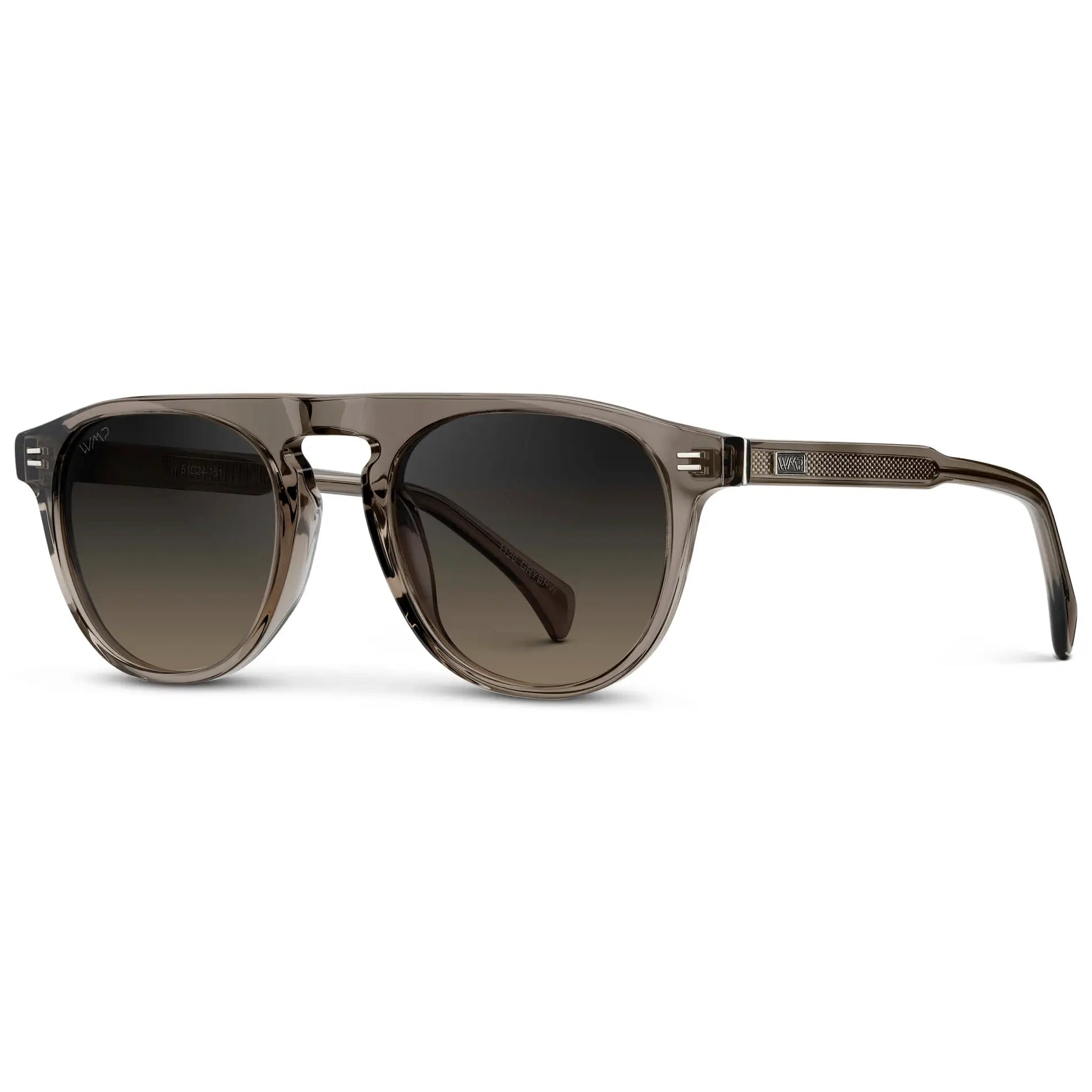 Crystal Gunmetal / Grey Brown Gradient ||  Men's Rounded Aviator-Inspired Sunglasses with Crystal Gunmetal Acetate Frame and Grey Brown Gradient Polarized Lens 