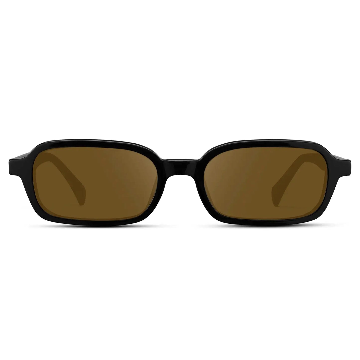 Black / Amber || Women's Rectangular Prescription Sunglasses with Black Frame and Amber Lenses on a white background