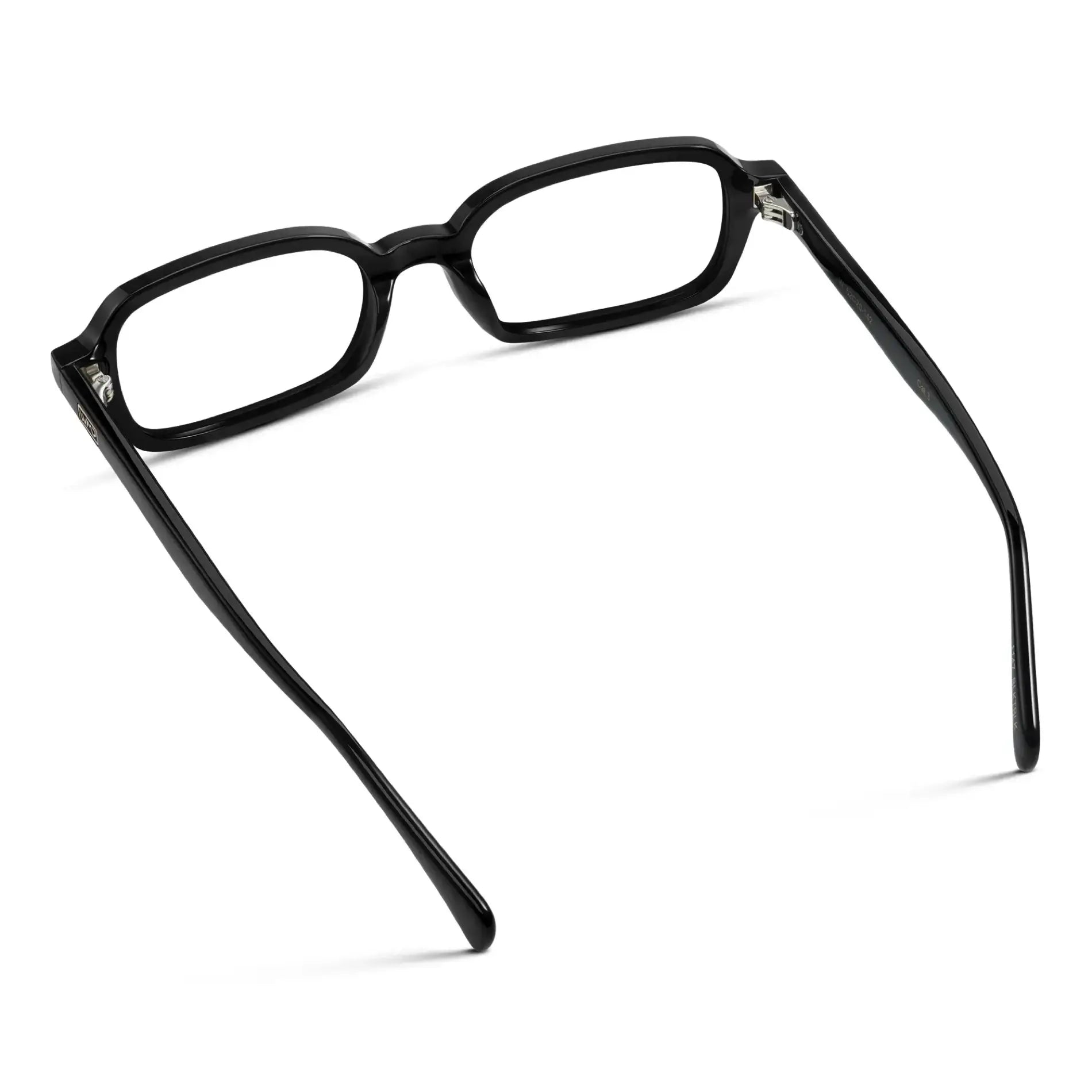 Black || Back view of Women's Rectangular Prescription Eyeglasses with Black Frame and Clear Lenses on a white background