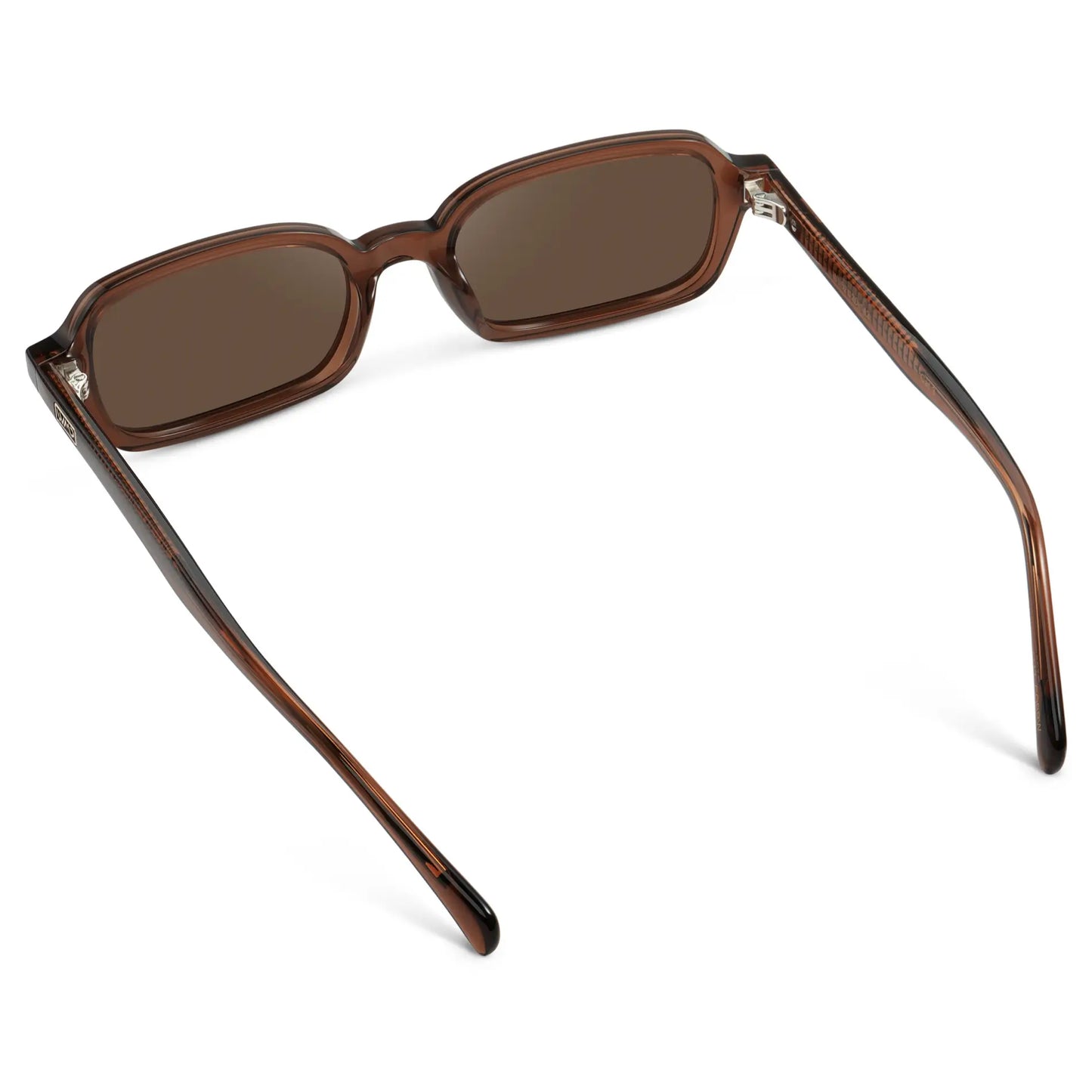 Cocoa Brown / Brown Lens || Back view of Women's Rectangular Sunglasses with Cocoa Brown Frame and Anti-Reflective Brown Lenses on a white background