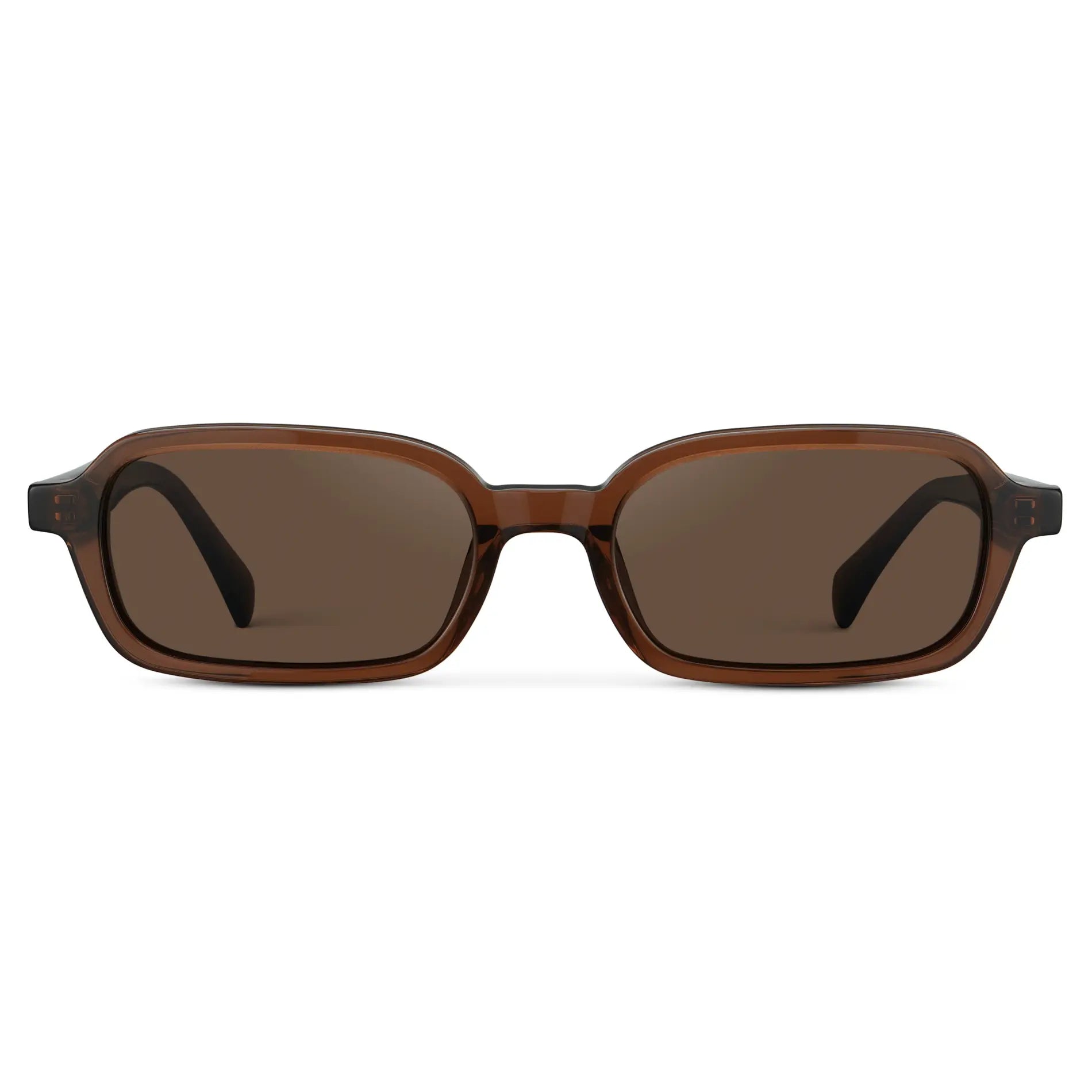 Cocoa Brown / Brown Lens || Women's Rectangular Sunglasses with Cocoa Brown Frame and Anti-Reflective Brown Lenses on a white background