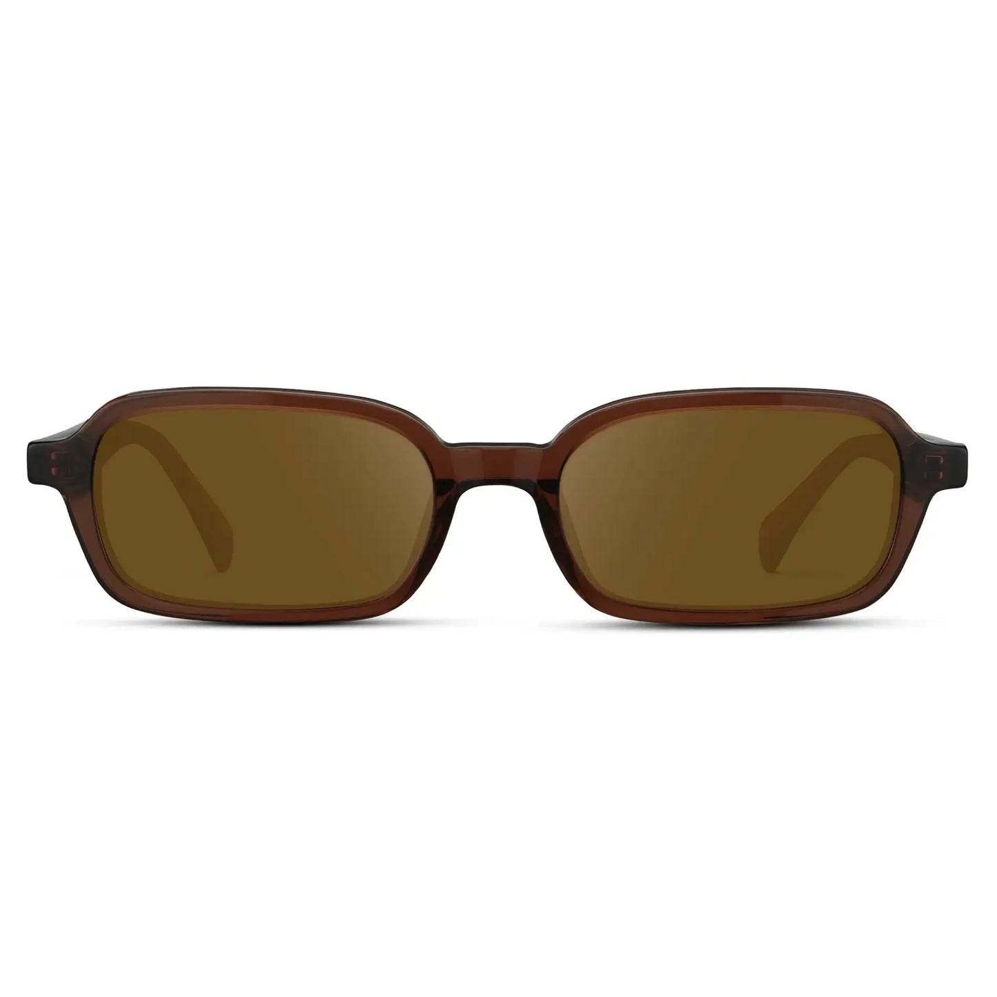 Cocoa Brown / Amber || Women's Rectangular Prescription Sunglasses with Cocoa Brown Frame and Amber Lenses on a white background