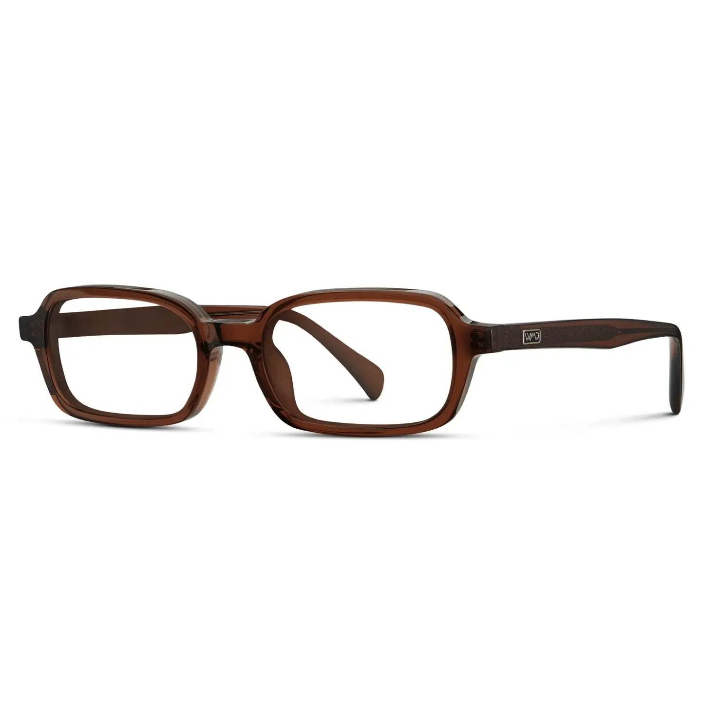 Cocoa Brown || Side view of Women's Rectangular Prescription Eyeglasses with Cocoa Brown Frame and Clear Lenses on a white background