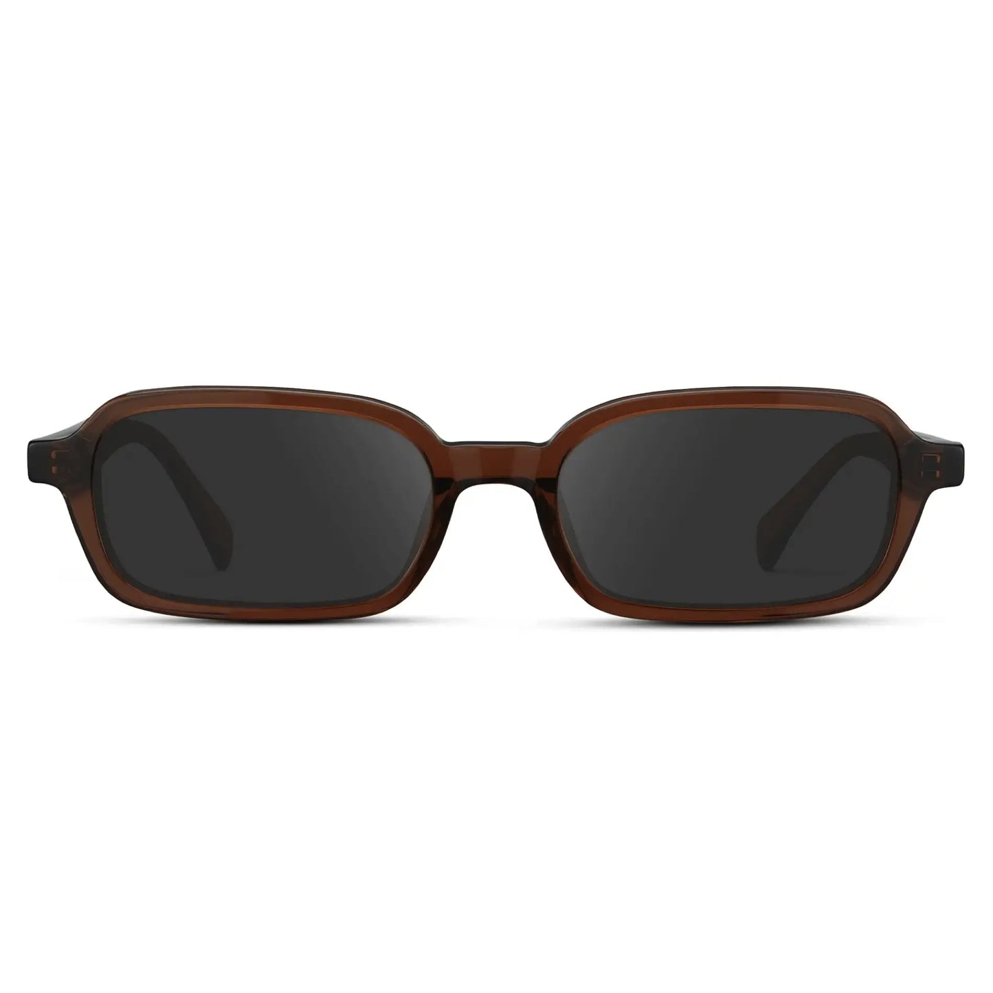 Cocoa Brown / Grey || Women's Rectangular Prescription Sunglasses with Cocoa Brown Frame and Grey Lenses on a white background