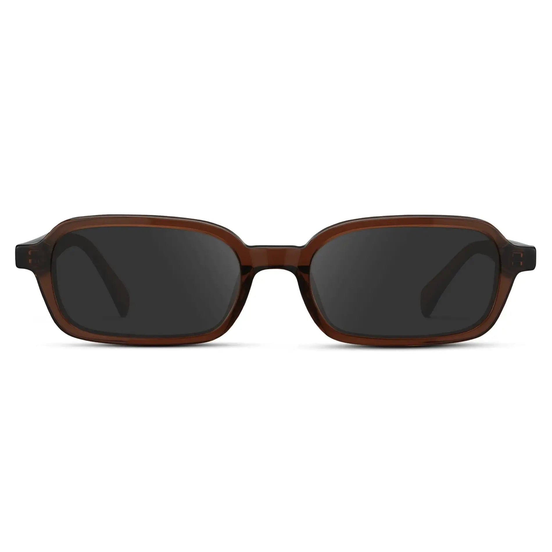 Cocoa Brown / Grey || Women's Rectangular Prescription Sunglasses with Cocoa Brown Frame and Grey Lenses on a white background