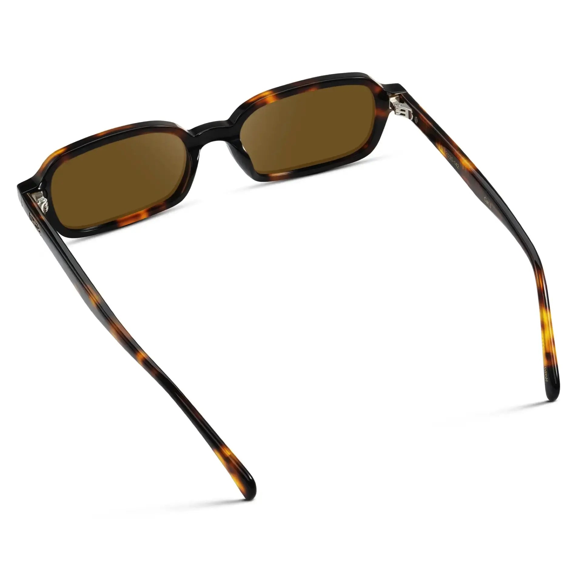 Brown Tortoise / Amber || Back view of Women's Rectangular Prescription Sunglasses with Brown Tortoise Frame and Amber Lenses on a white background