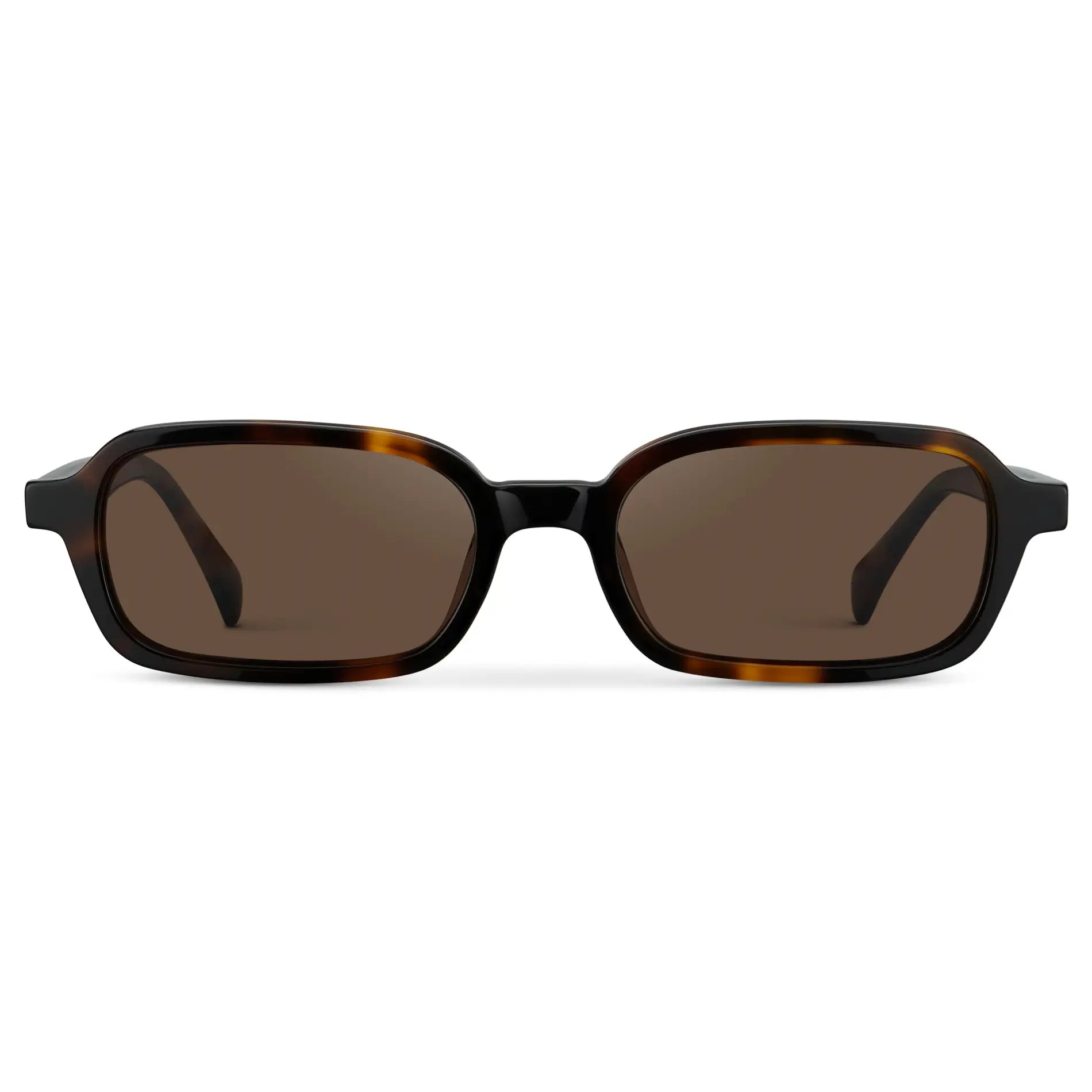 Brown Tortoise / Brown Lens || Women's Rectangular Sunglasses with Brown Tortoise Frame and Anti-Reflective Brown Lenses on a white background