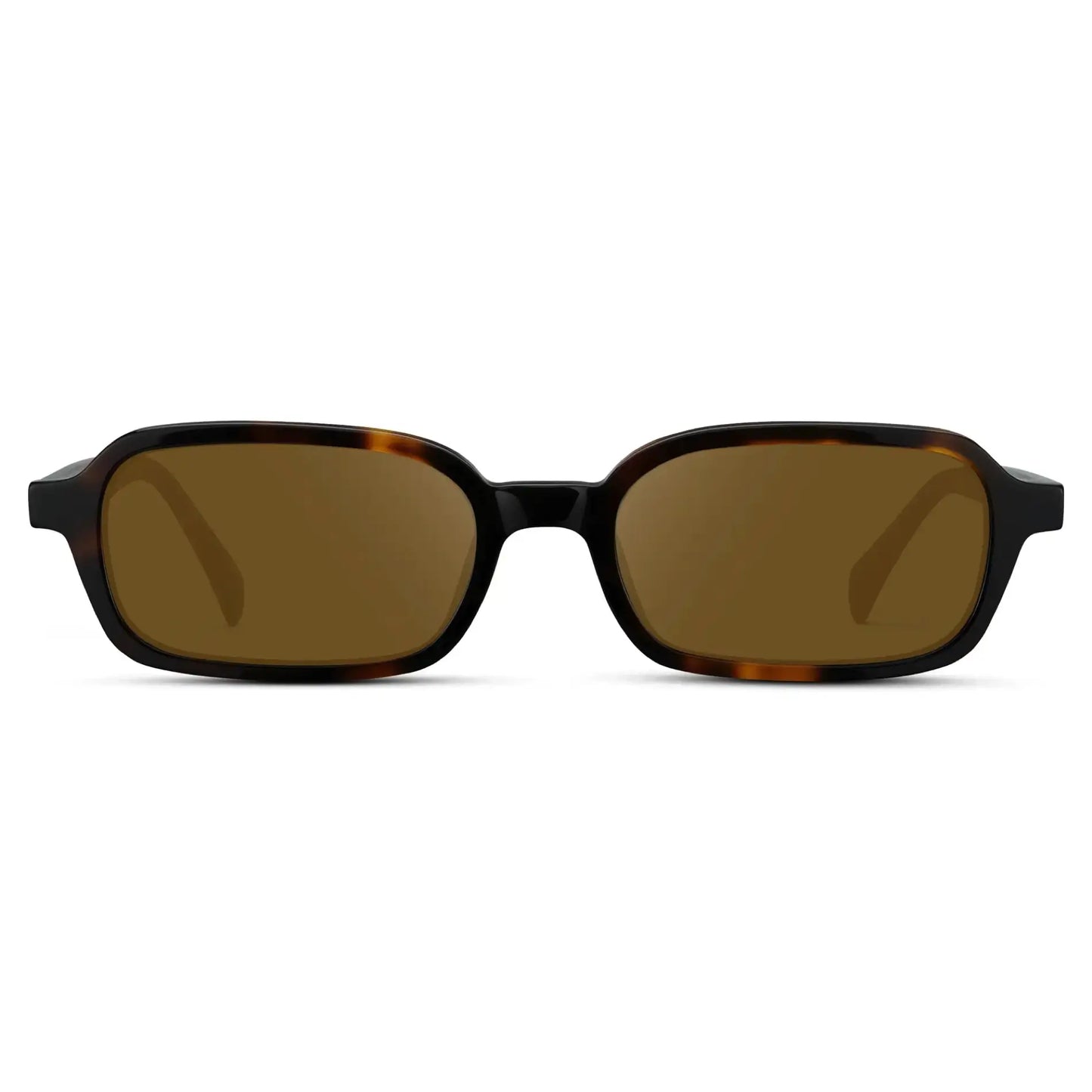Brown Tortoise / Amber || Women's Rectangular Prescription Sunglasses with Brown Tortoise Frame and Amber Lenses on a white background