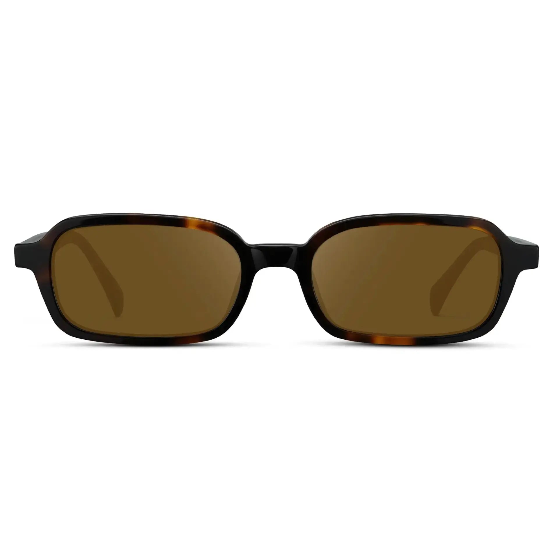 Brown Tortoise / Amber || Women's Rectangular Prescription Sunglasses with Brown Tortoise Frame and Amber Lenses on a white background