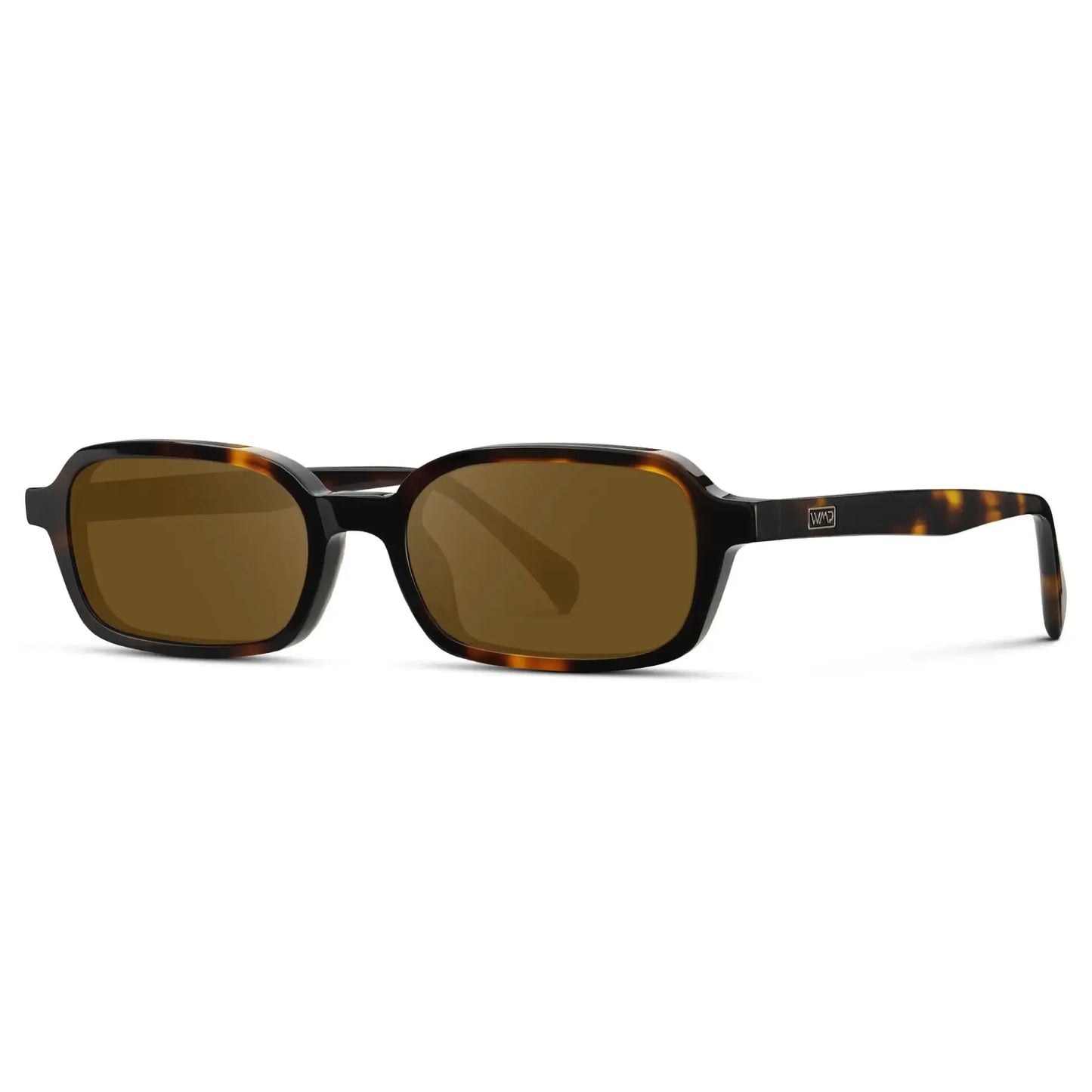 Brown Tortoise / Amber || Side view of Women's Rectangular Prescription Sunglasses with Brown Tortoise Frame and Amber Lenses on a white background