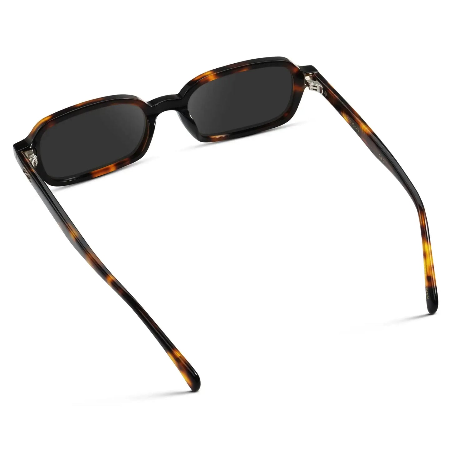 Brown Tortoise / Grey || Back view of Women's Rectangular Prescription Sunglasses with Brown Tortoise Frame and Grey Lenses on a white background