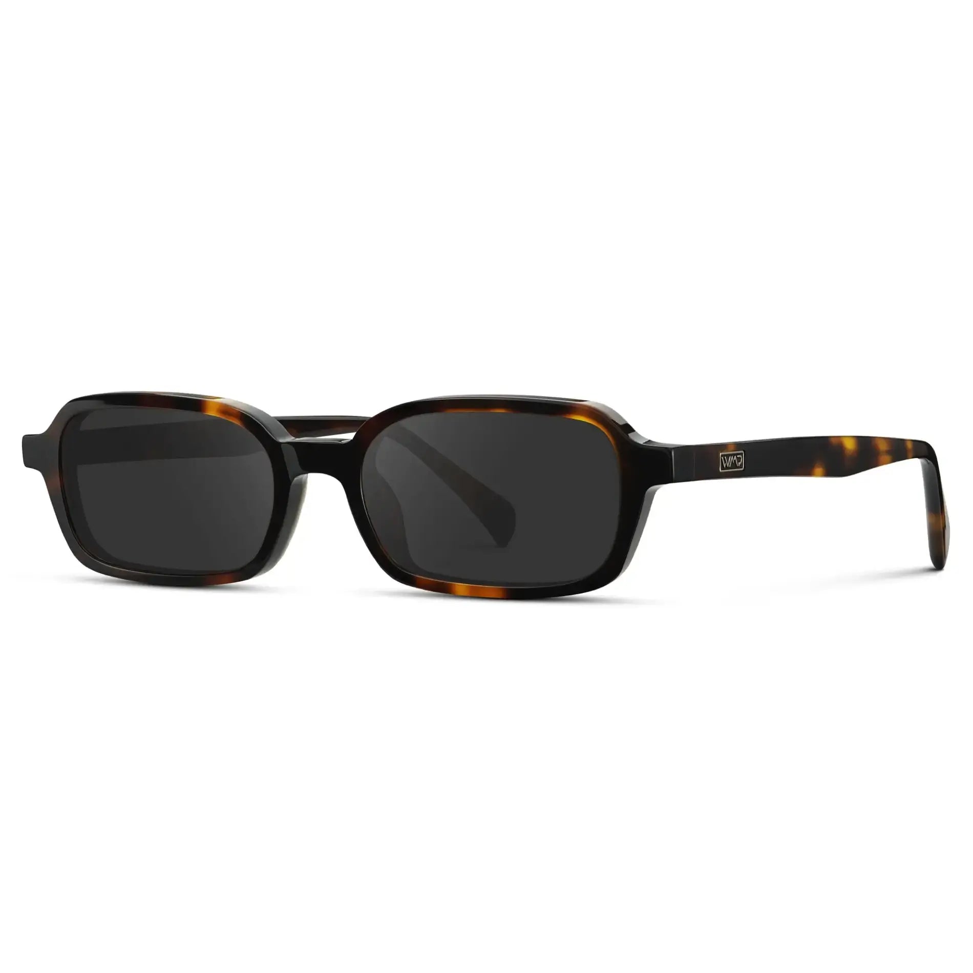 Brown Tortoise / Grey || Side view of Women's Rectangular Prescription Sunglasses with Brown Tortoise Frame and Grey Lenses on a white background