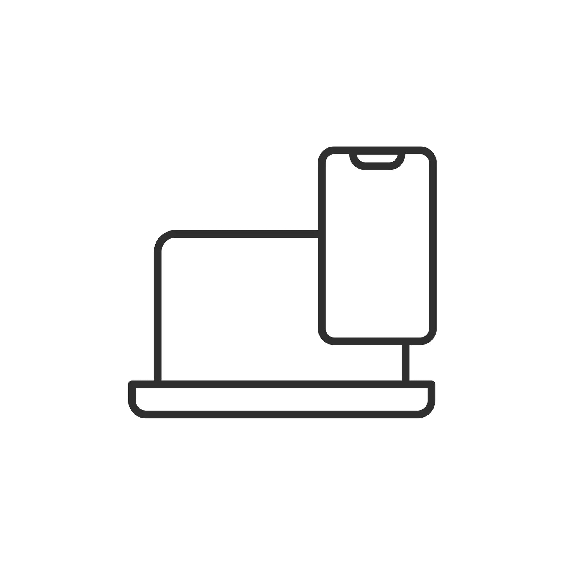 Line drawing of a laptop and smartphone on a white background