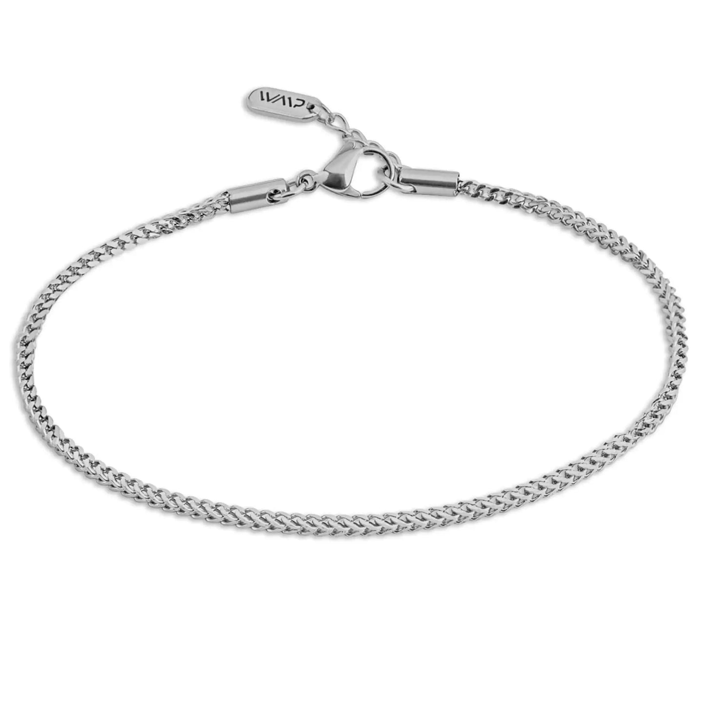 Silver || Minimal Fox Tail Silver Stainless Steel Chain Bracelet for Men on a white background