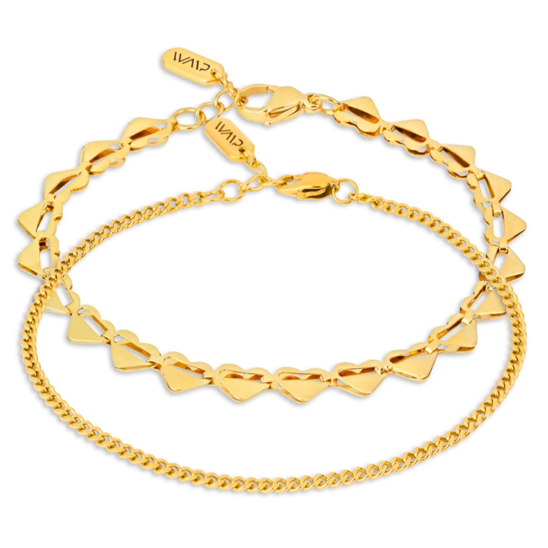 Gold || Minimalist Bracelet Set for Women with 14K Plated Chains and Heart Detail