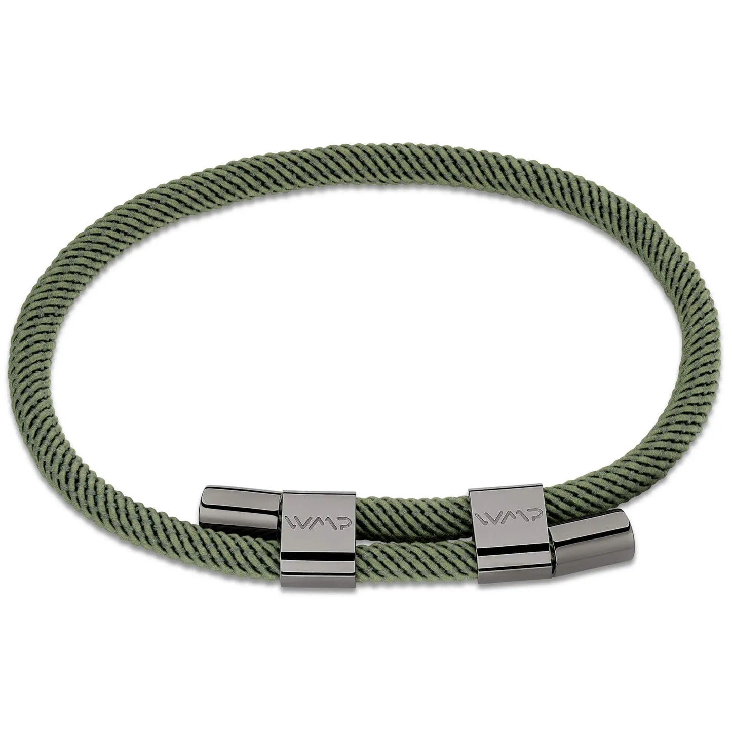 Olive Green / Gunmetal || Gunmetal and Green Adjustable Bracelet Set for Men on a white background
