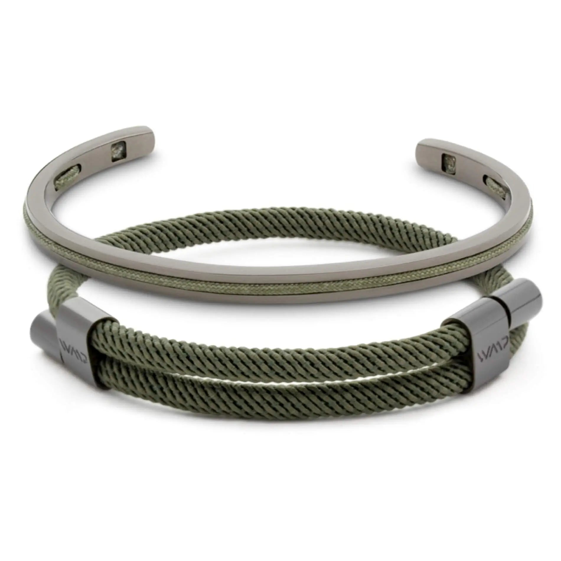 Olive Green / Gunmetal || Men's Adjustable Bracelet Set with Gunmetal and Green Details