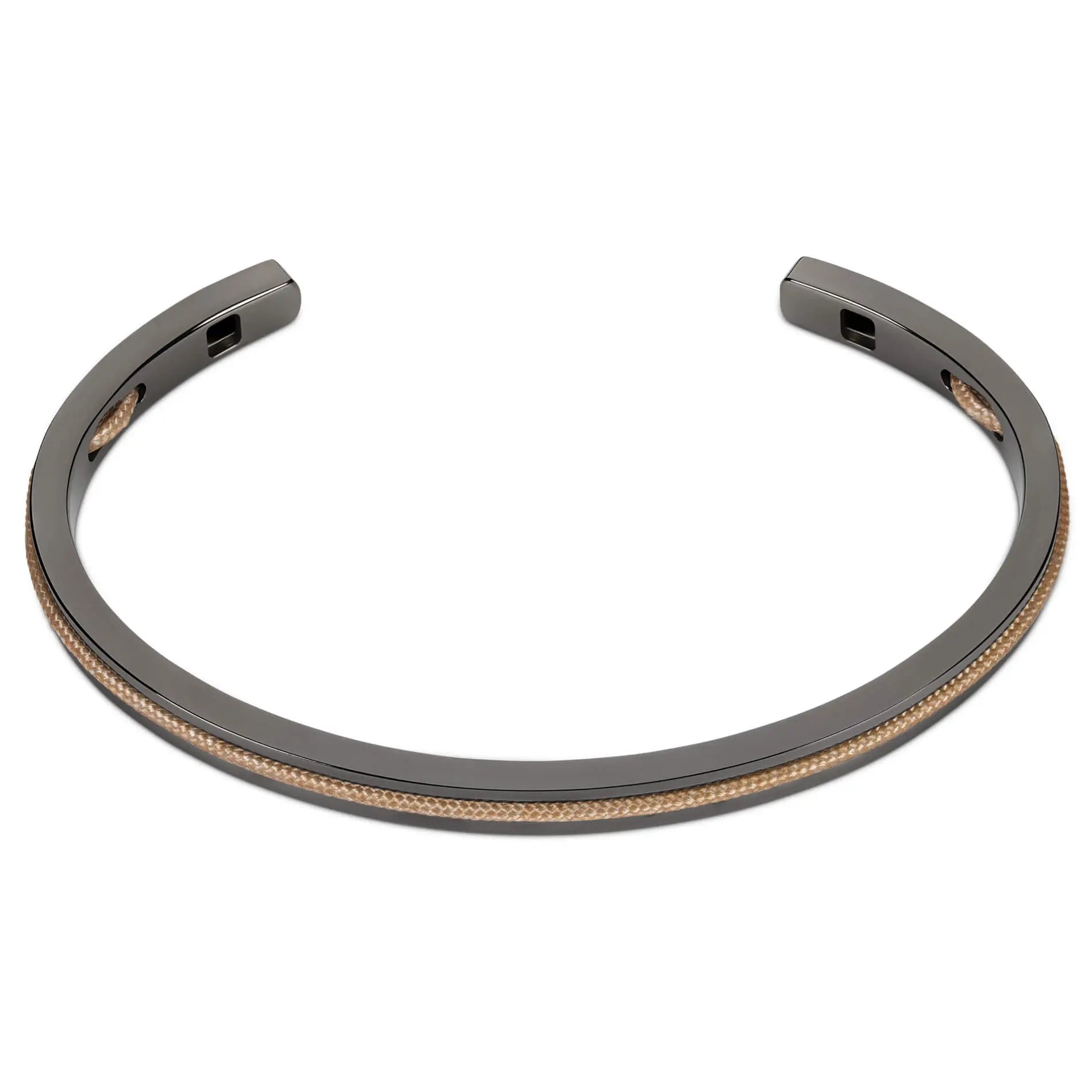 Sand / Gunmetal || Gunmetal and Beige Adjustable Bracelet Set for Men on a white background