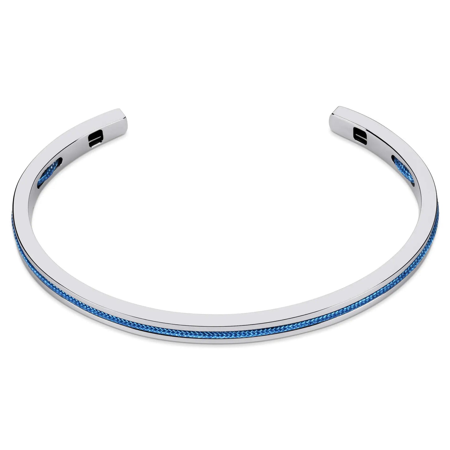 Denim Blue / Silver || Silver and Blue Adjustable Bracelet Set for Men on a white background