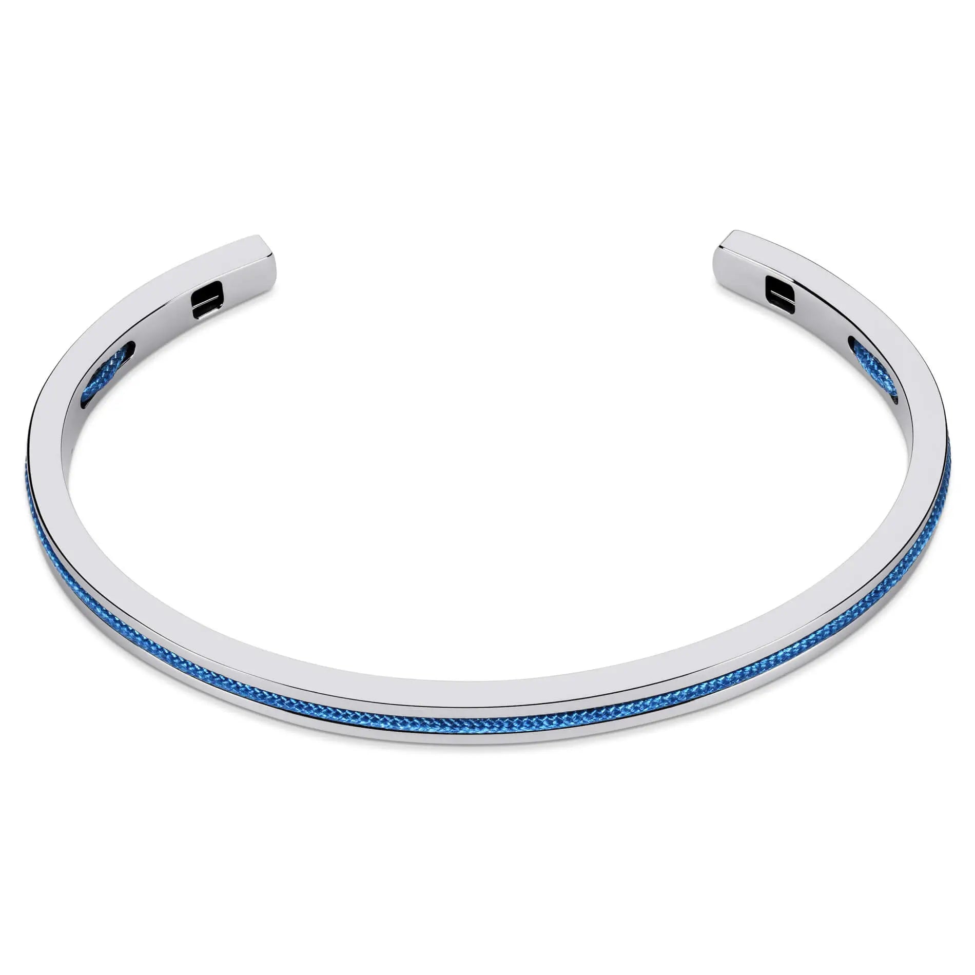 Denim Blue / Silver || Silver and Blue Adjustable Bracelet Set for Men on a white background