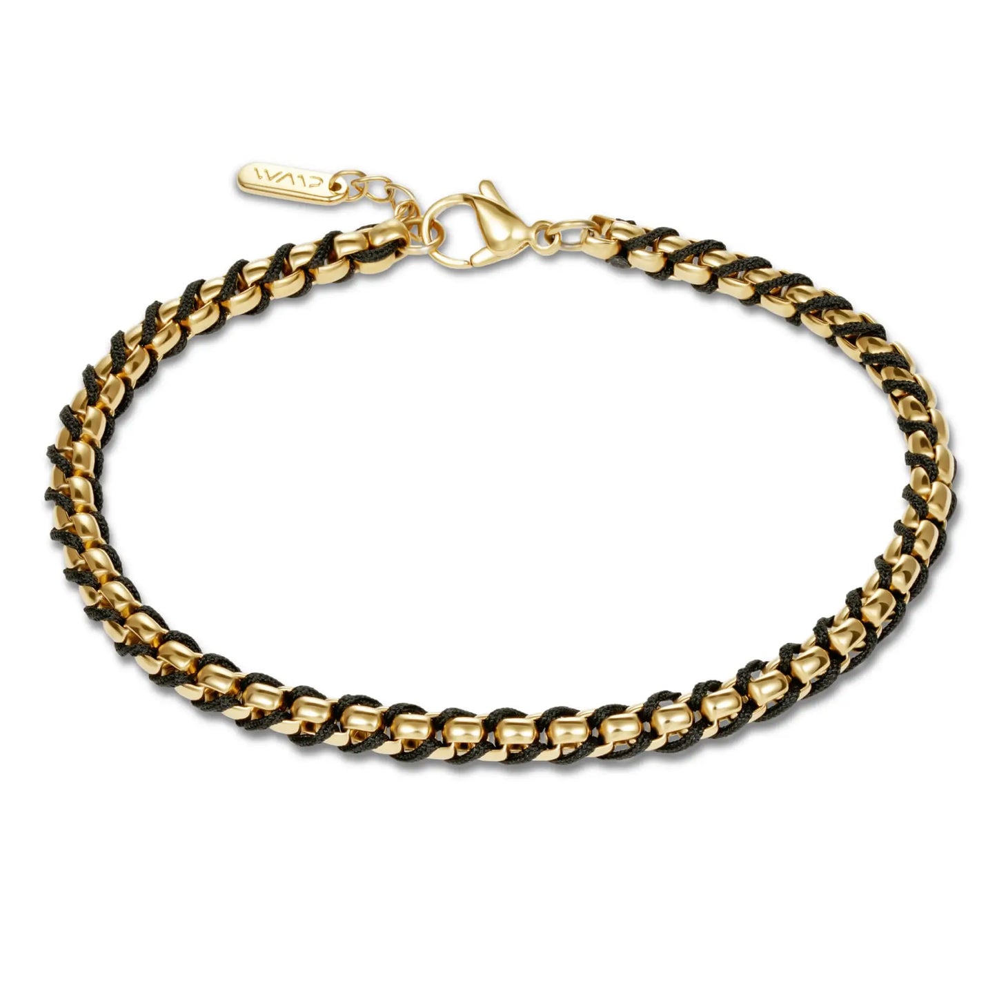 Gold / Black || Men's Cuff and Twisted Chain Bracelet Combination Set in Gold and Black on a white background