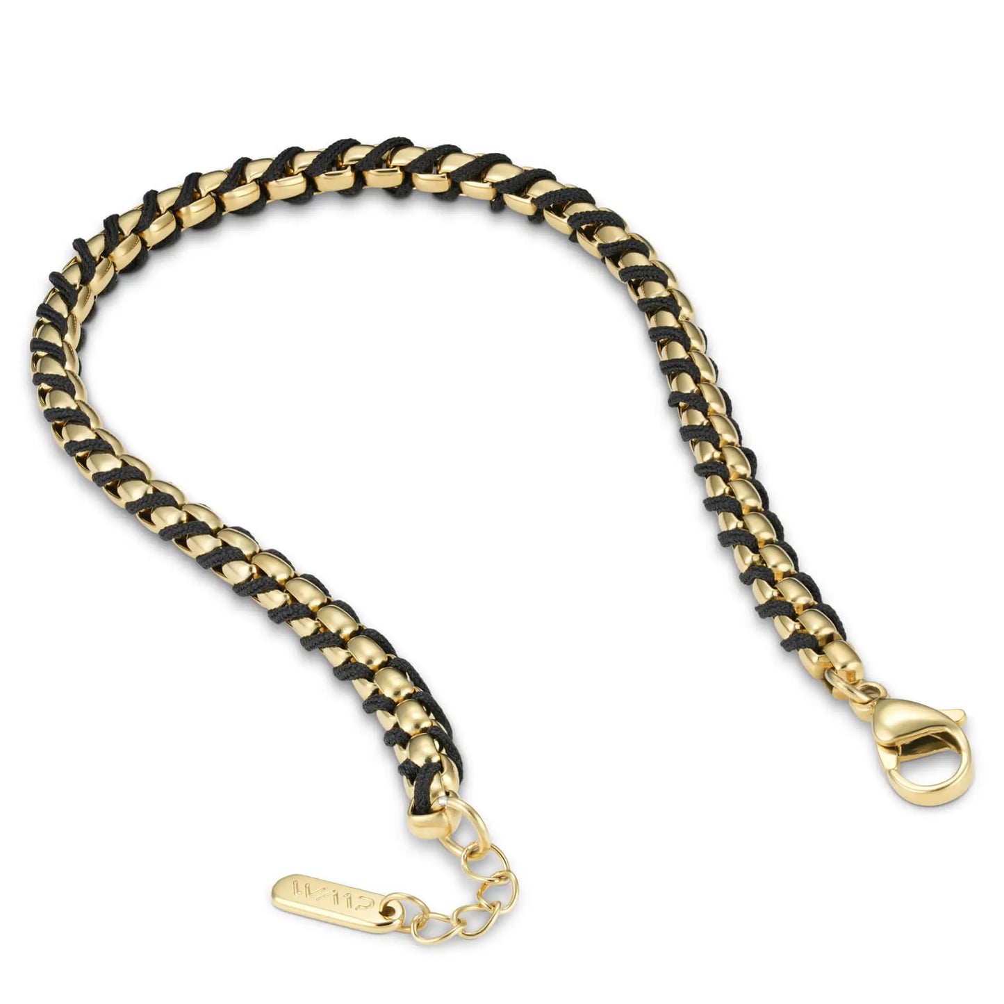 Gold / Black Rope || Minimal Gold Chain Bracelet with Black Woven Rope.