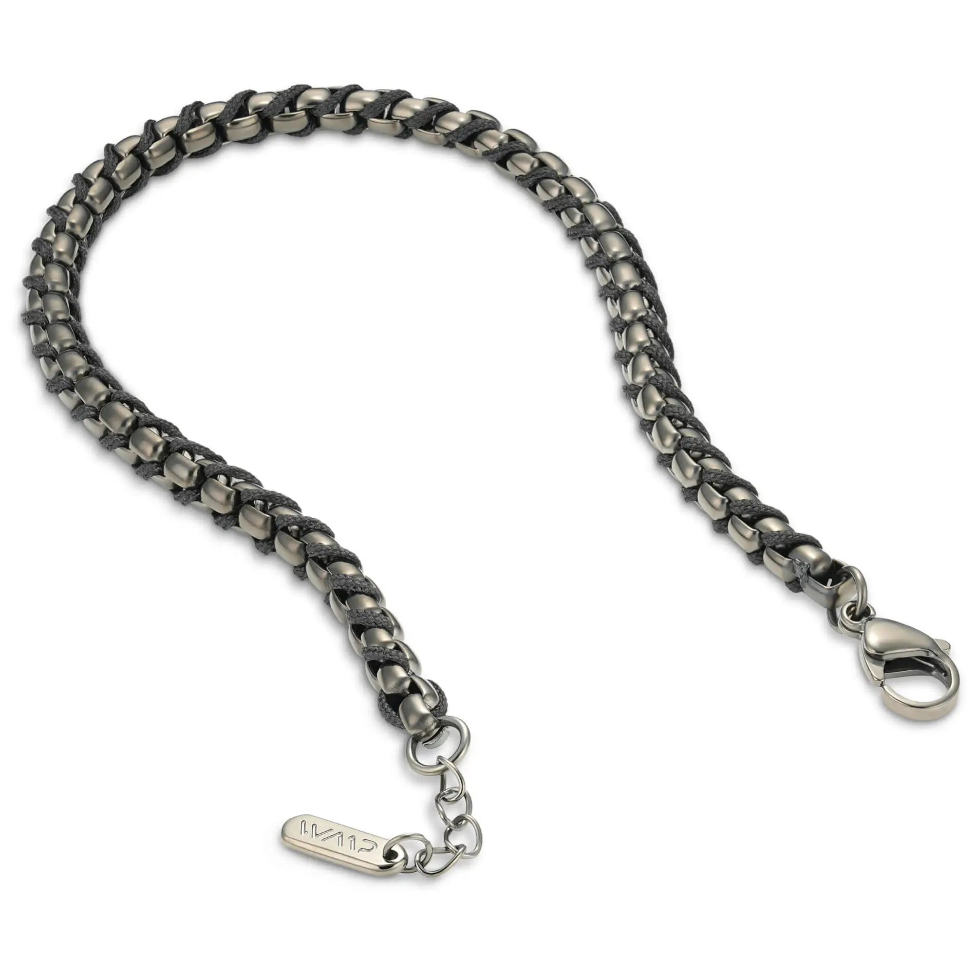 Gun Metal / Black Rope || Minimal Gunmetal Chain Bracelet with Black Woven Rope.