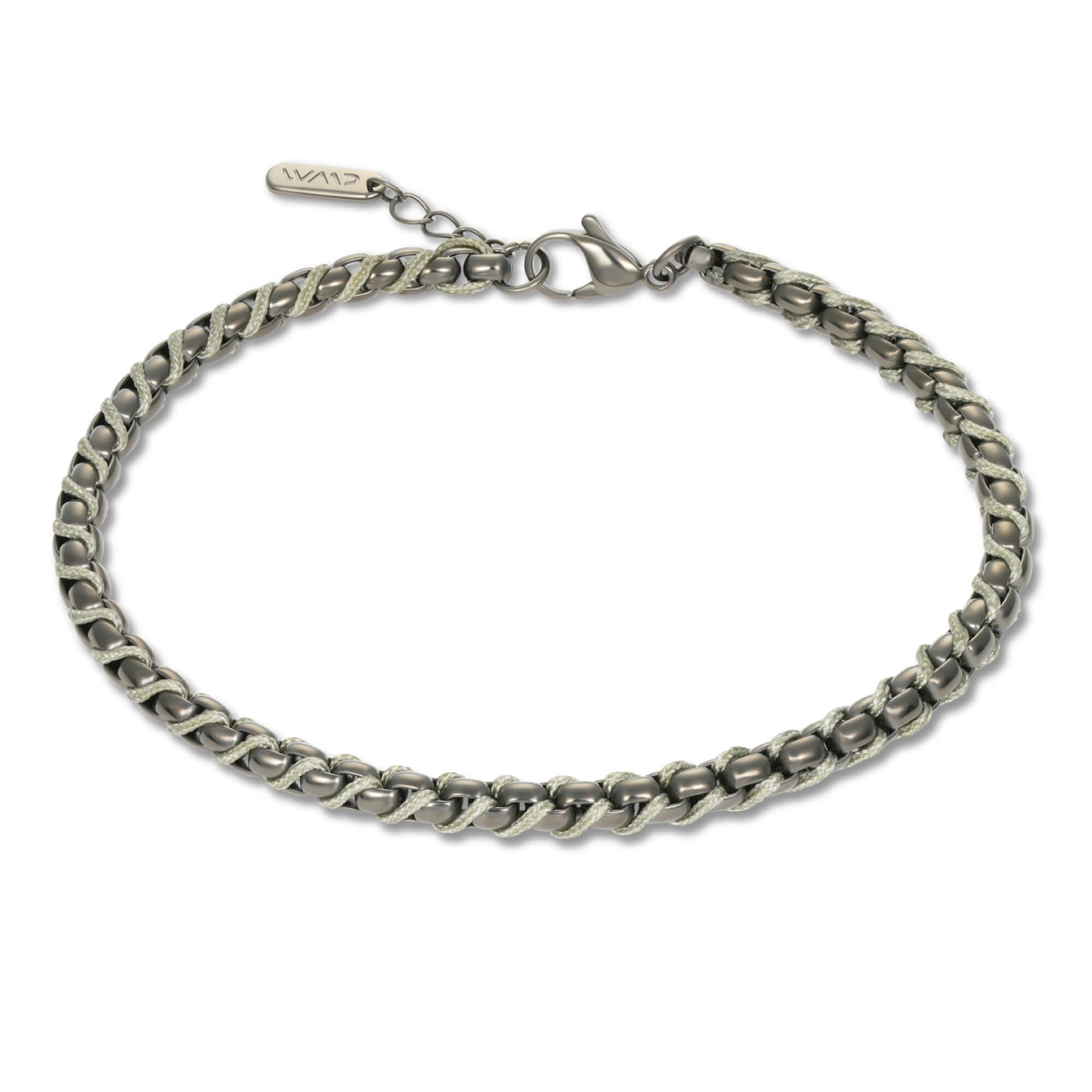 Gunmetal / Olive Green || Men's Cuff and Twisted Chain Bracelet Combination Set in Gunmetal and Olive Green