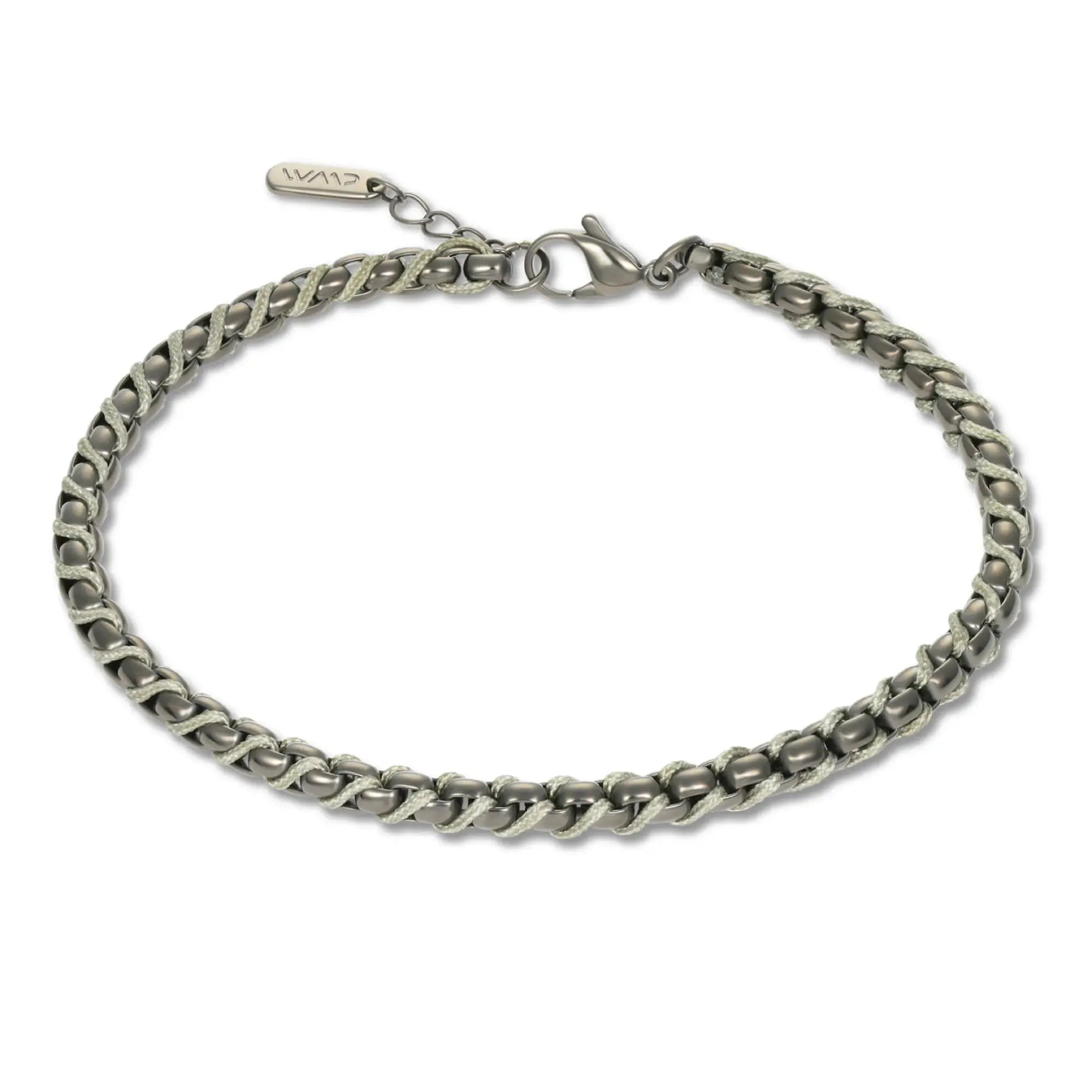 Gunmetal / Olive Green || Men's Cuff and Twisted Chain Bracelet Combination Set in Gunmetal and Olive Green on a white background