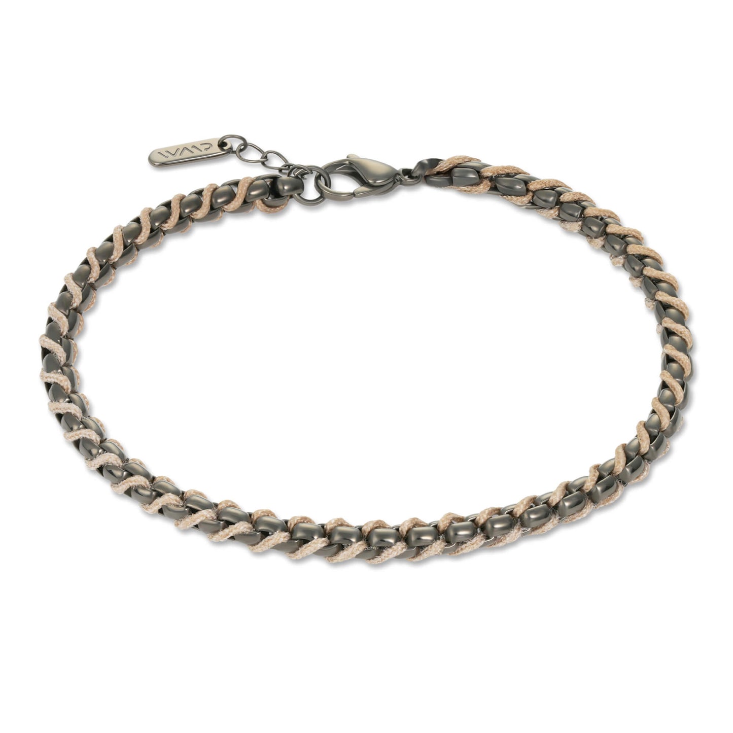 Gunmetal / Sand Rope || Men's Cuff and Twisted Chain Bracelet Combination Set in Gunmetal and Sand