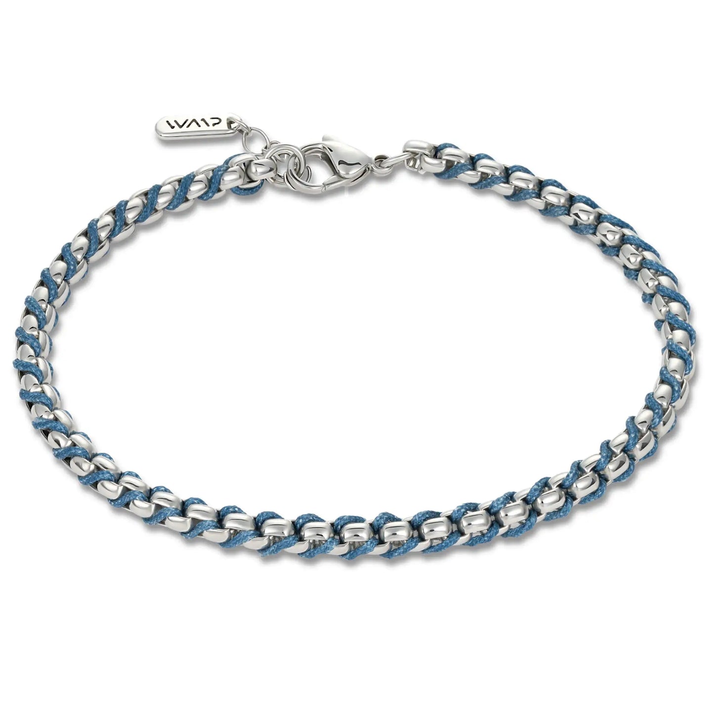 Silver / Navy Rope || Minimal Silver Chain Bracelet with Blue Woven Rope.