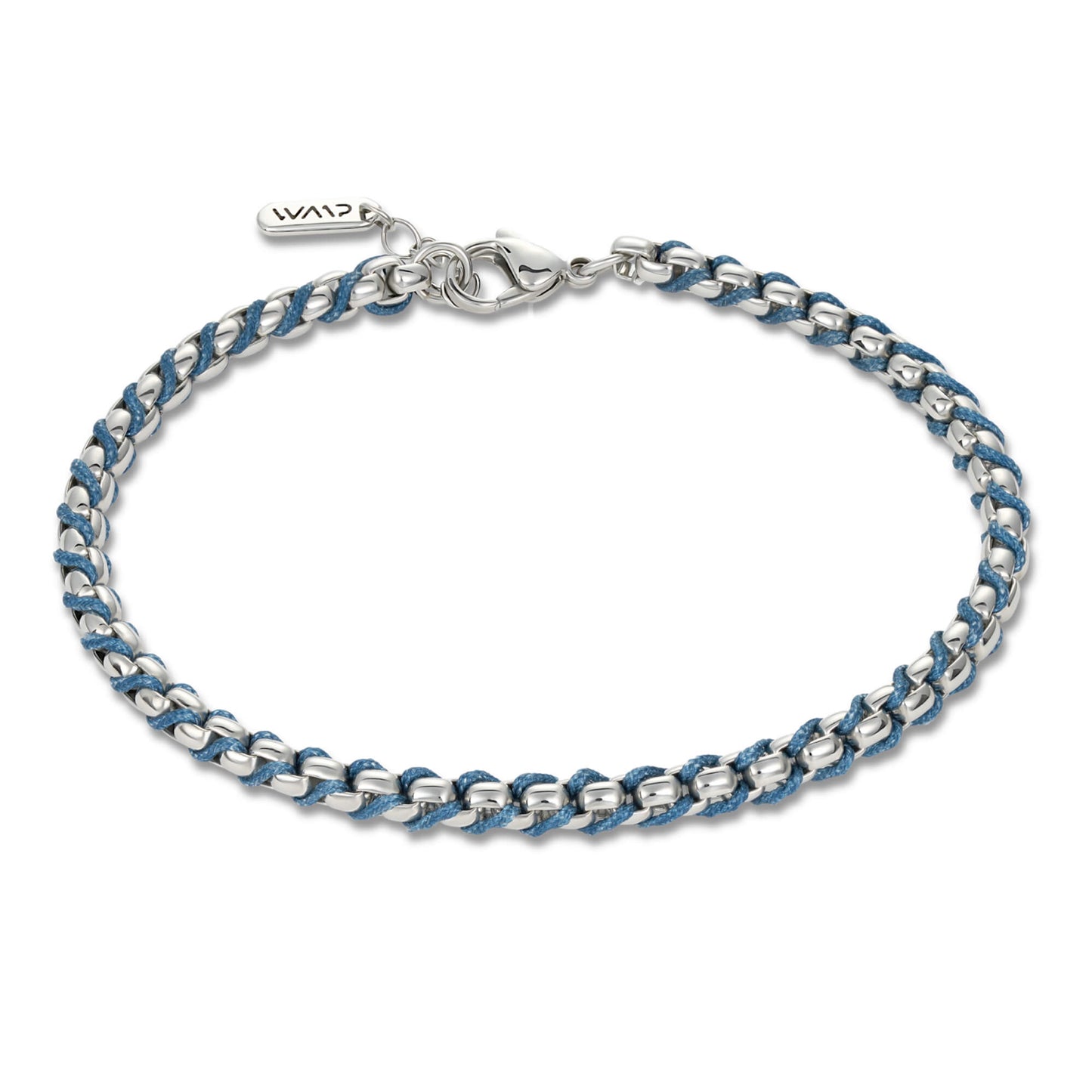 Silver / Blue || Men's Cuff and Twisted Chain Bracelet Combination Set in Silver and Navy Blue