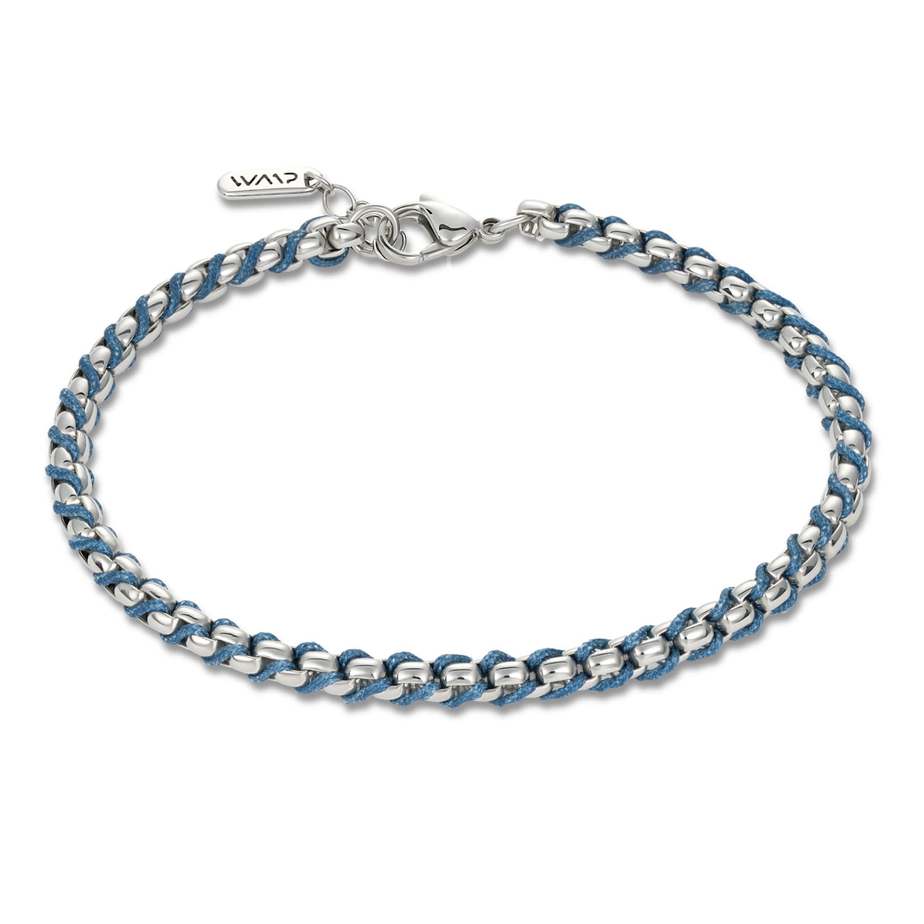 Silver / Blue || Men's Cuff and Twisted Chain Bracelet Combination Set in Silver and Navy Blue