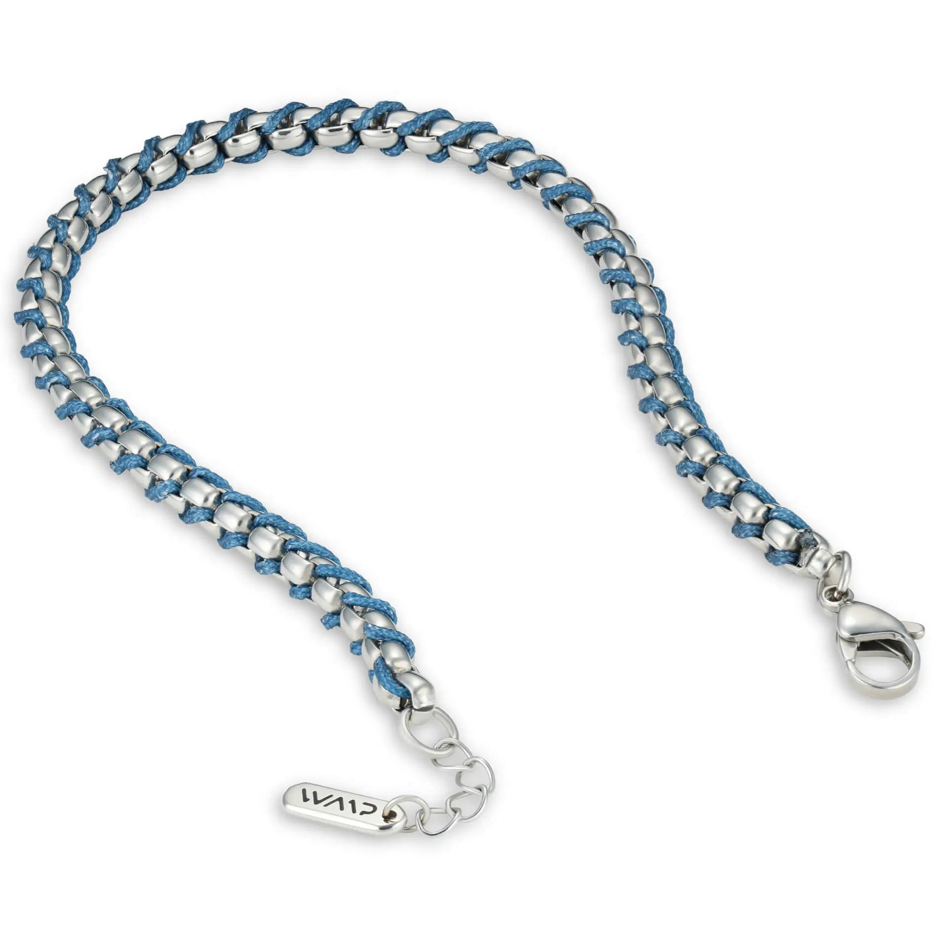 Silver / Navy Rope || Minimal Silver Chain Bracelet with Blue Woven Rope.