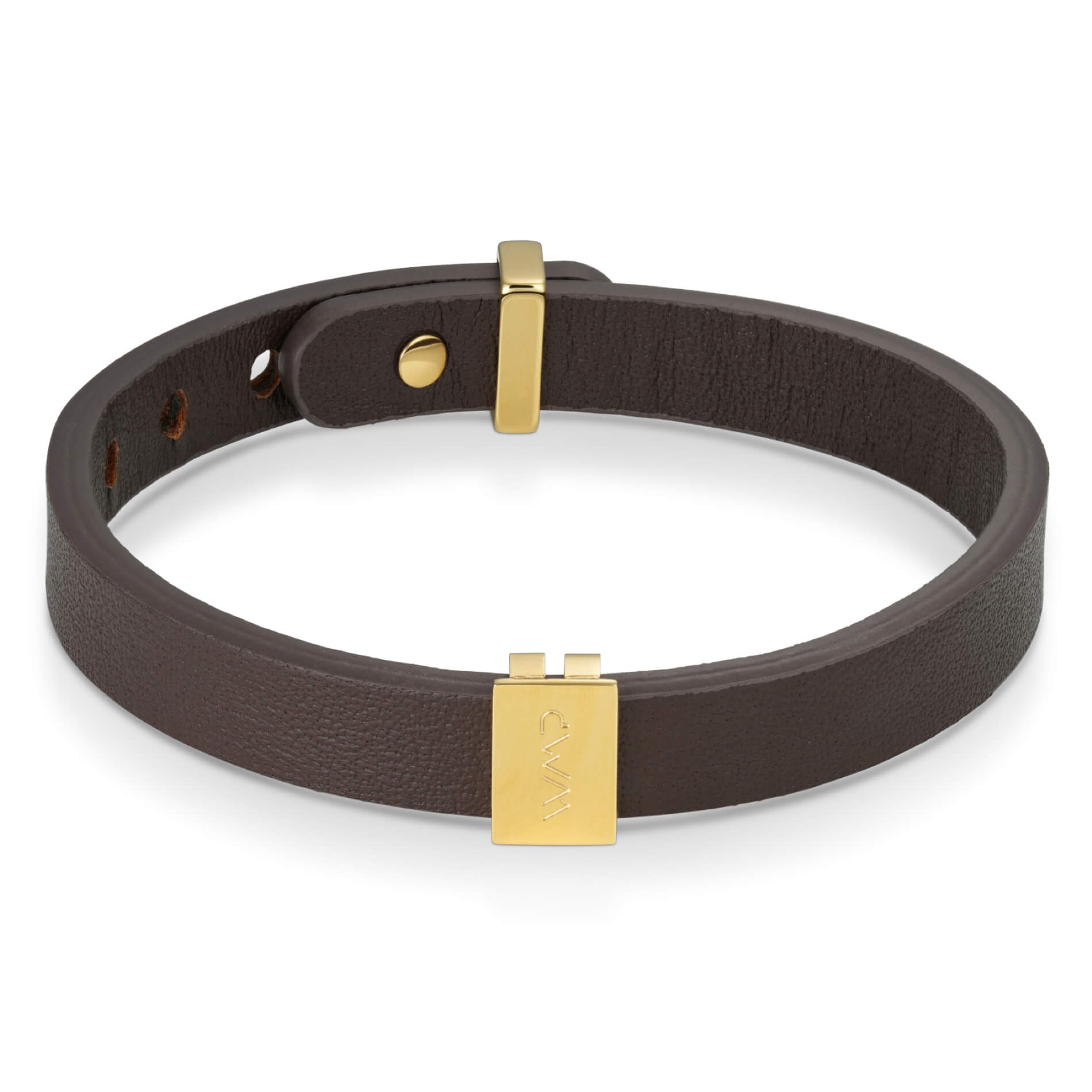 Gold / Dark Brown Leather || Brown Leather Cuff Bracelet with Gold Metal Accents.