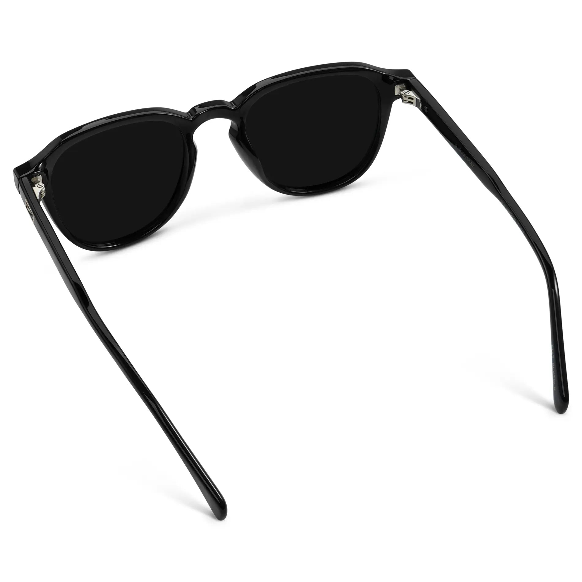 Black / Triple Black Lens || Back view of Men's Round Polarized Sunglasses with Black Frame and Black Lenses on a white background